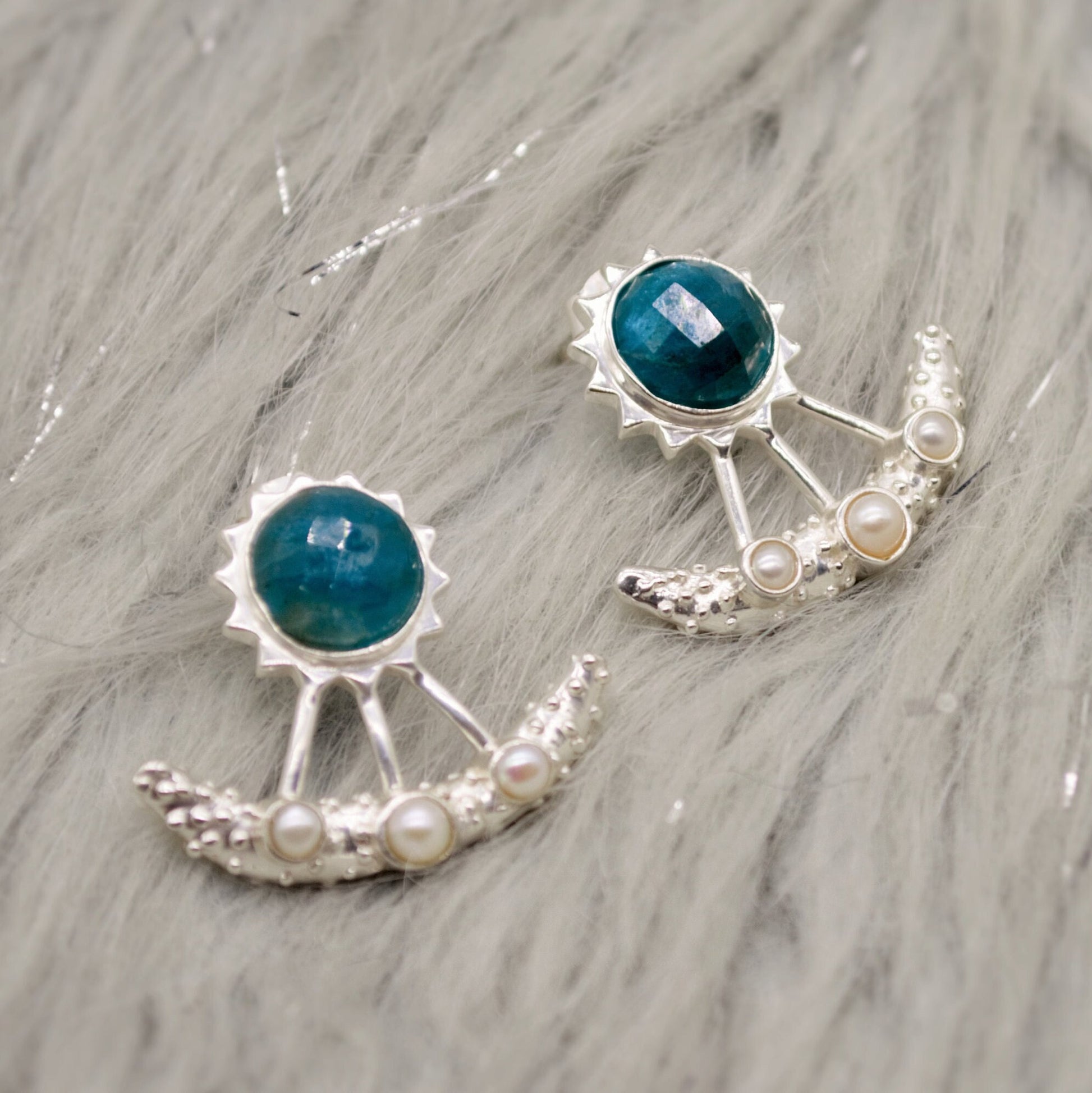 Blue Apatite, Pearl Silver Earrings, June Birthstone Jewelry, Gemstone Dangle Drop Bridal Earrings, Bridesmaid Gift For Her, Indian Jewelry