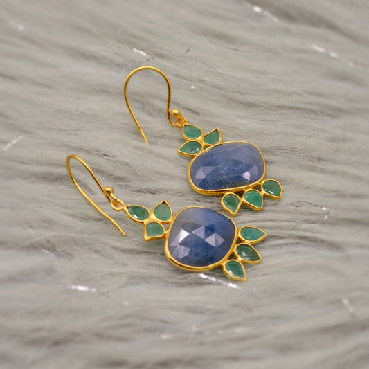 Sapphire and Emerald Earrings, Blue, Yellow, Purple Sapphire Earrings, Sapphire Jewelry, Birthday Gifts For Her, May, September Birthstone