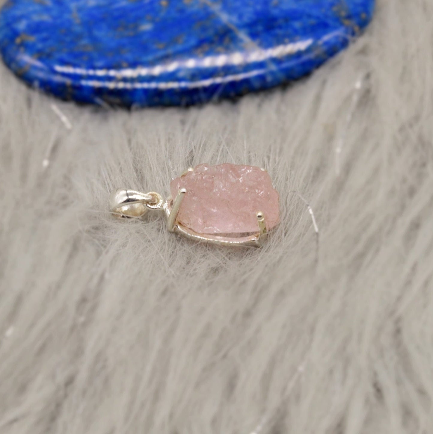 Raw Rose Quartz Chain Pendant Necklace, Rough Cut Rose Quartz Necklace, Dainty Gemstone, Sterling Silver, Birthday Gifts For Her