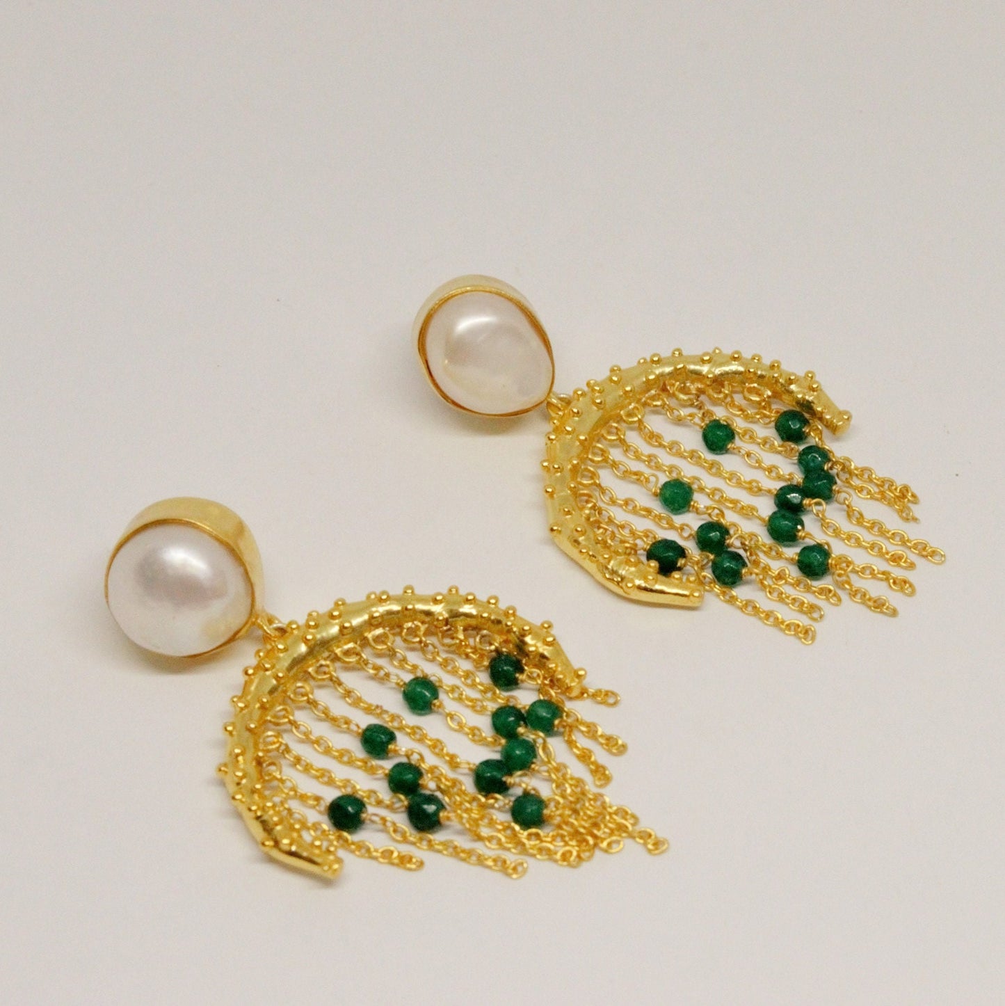 Green Onyx, Pearl Gold Drop Earrings, June Birthstone Jewelry, Statement Unique Earrings, Jhumka Earrings, Gifts For Her, Birthday Gift