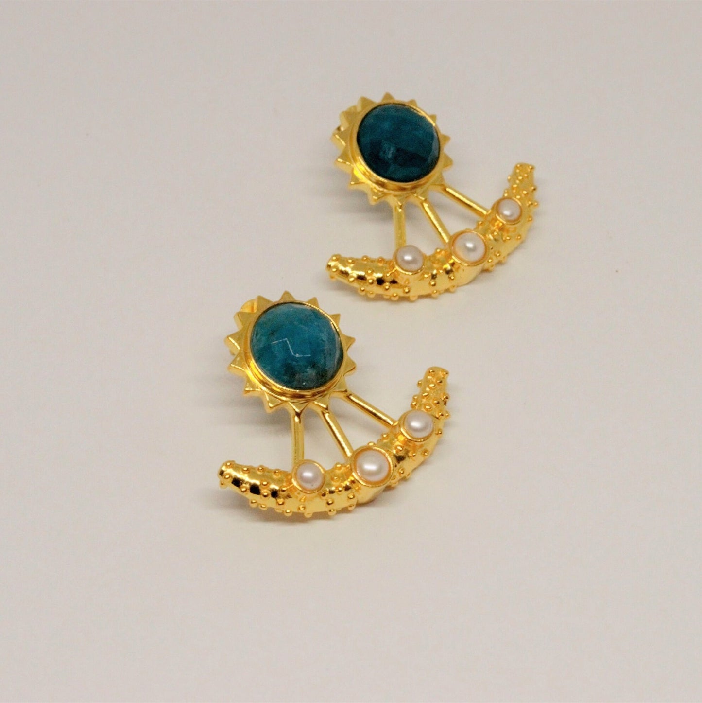 Blue Apatite, Pearl Gold Earrings, June Birthstone Jewelry, Gemstone Dangle Drop Earrings, Bridal Wedding Earrings, Indian Jewelry