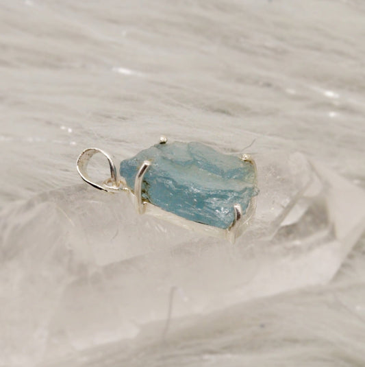 Raw Aquamarine Pendant Necklace, Sterling Silver, March Birthstone, Aquamarine Crystal, Raw Gemstone, Gift For Her