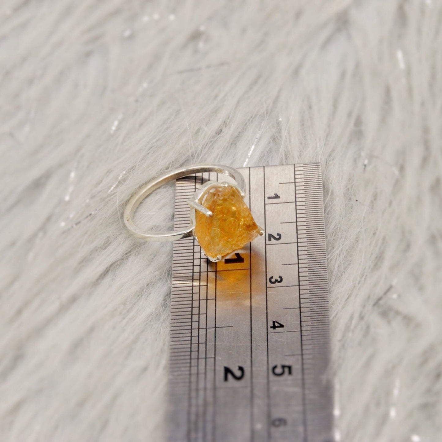 Raw Citrine Ring, Sterling Silver Dainty Gem Ring, UK Size S 1/2, November Birthstone, Gemstone Rings For Women, Birthday Gifts For Her