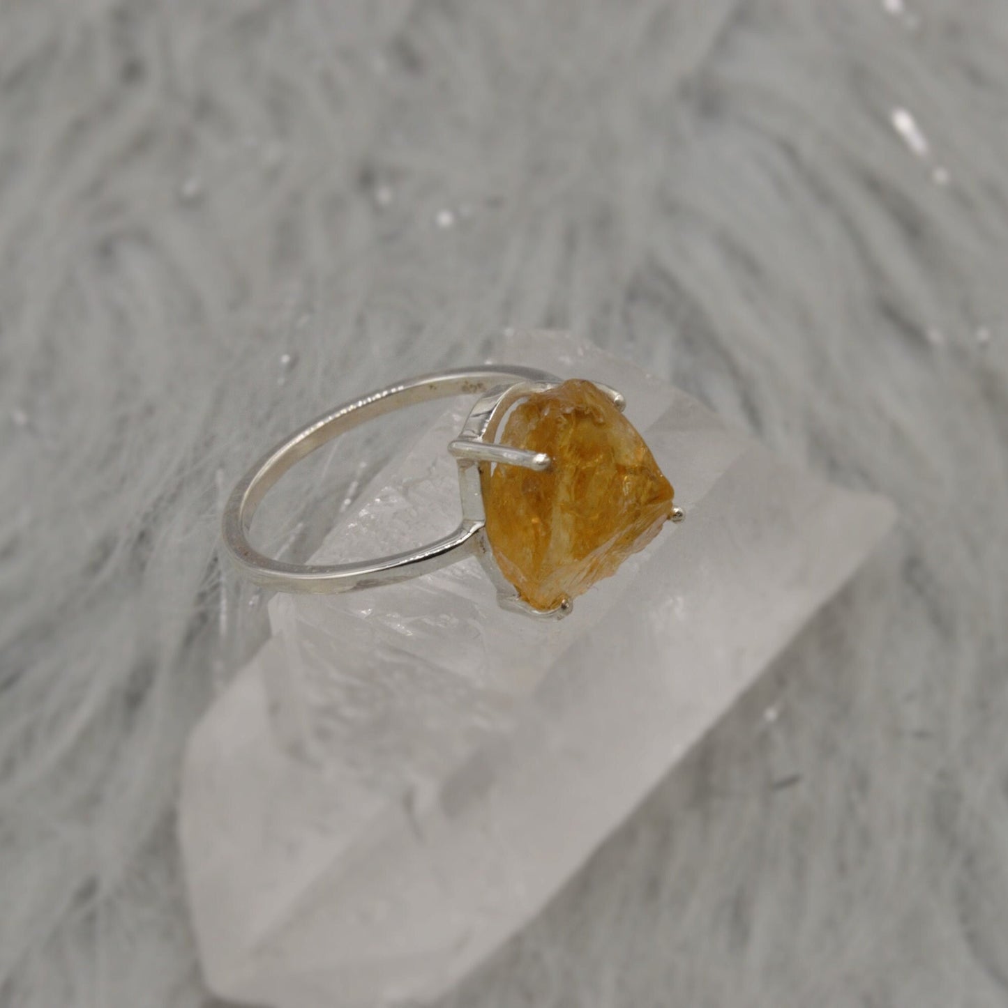 Raw Citrine Ring, Sterling Silver Dainty Gem Ring, UK Size S 1/2, November Birthstone, Gemstone Rings For Women, Birthday Gifts For Her