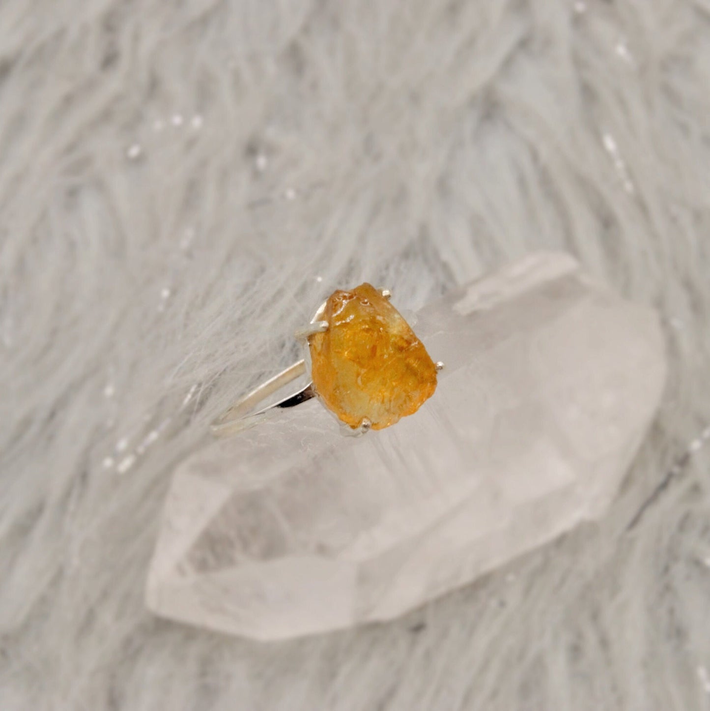 Raw Citrine Ring, Sterling Silver Dainty Gem Ring, UK Size S 1/2, November Birthstone, Gemstone Rings For Women, Birthday Gifts For Her