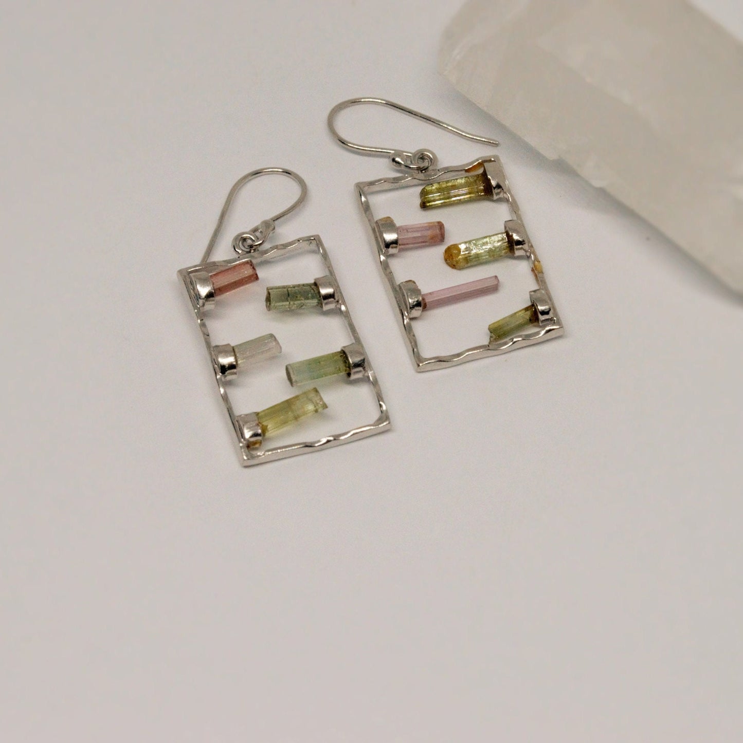 Mixed Green Tourmaline earrings, Sterling Silver Earrings, Tourmaline Jewelry, October Birthstone, Raw Gemstone Earrings, Gifts For Her