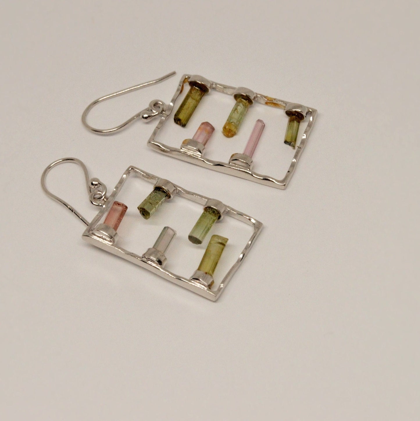 Mixed Green Tourmaline earrings, Sterling Silver Earrings, Tourmaline Jewelry, October Birthstone, Raw Gemstone Earrings, Gifts For Her