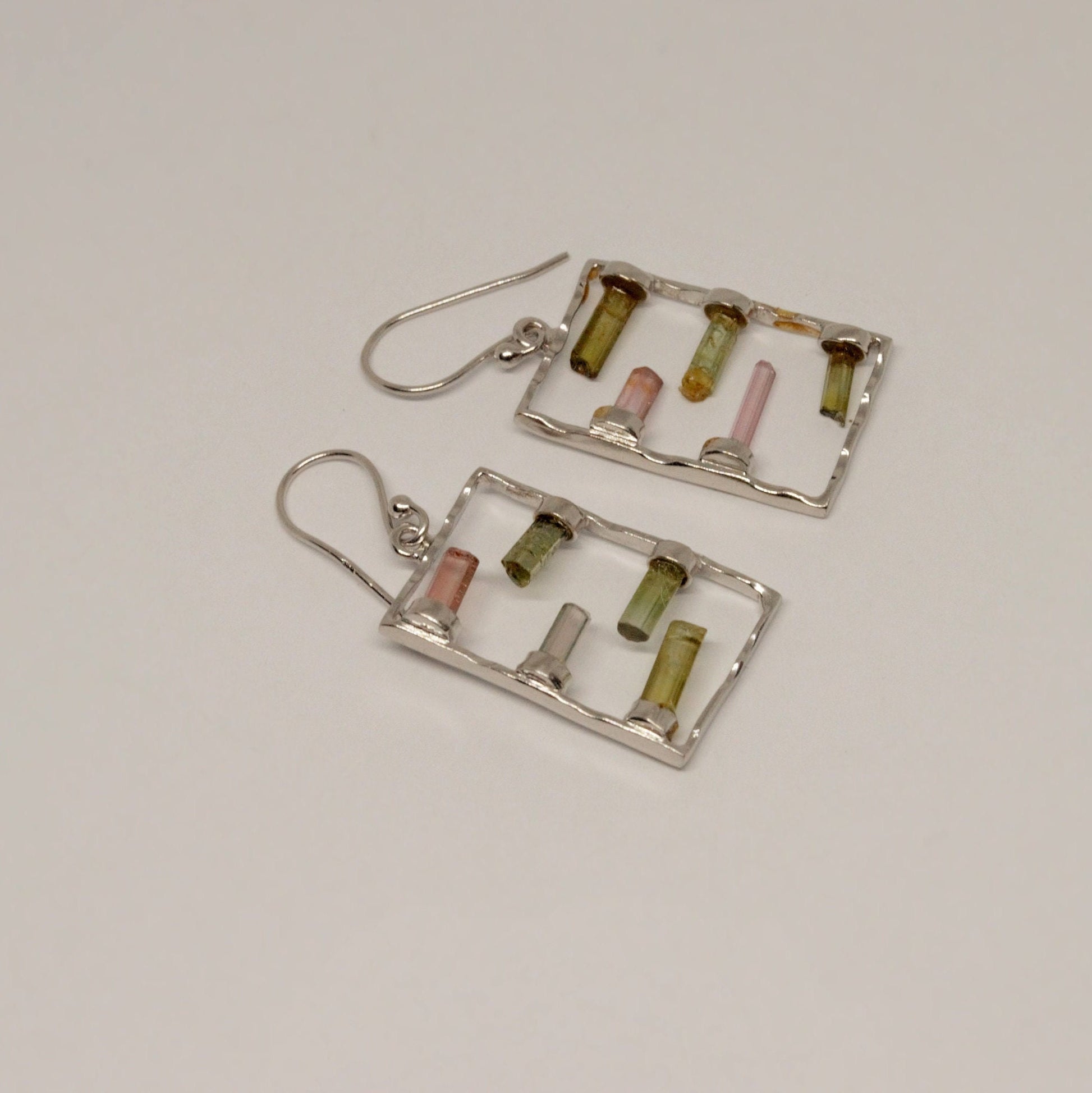 Mixed Green Tourmaline earrings, Sterling Silver Earrings, Tourmaline Jewelry, October Birthstone, Raw Gemstone Earrings, Gifts For Her