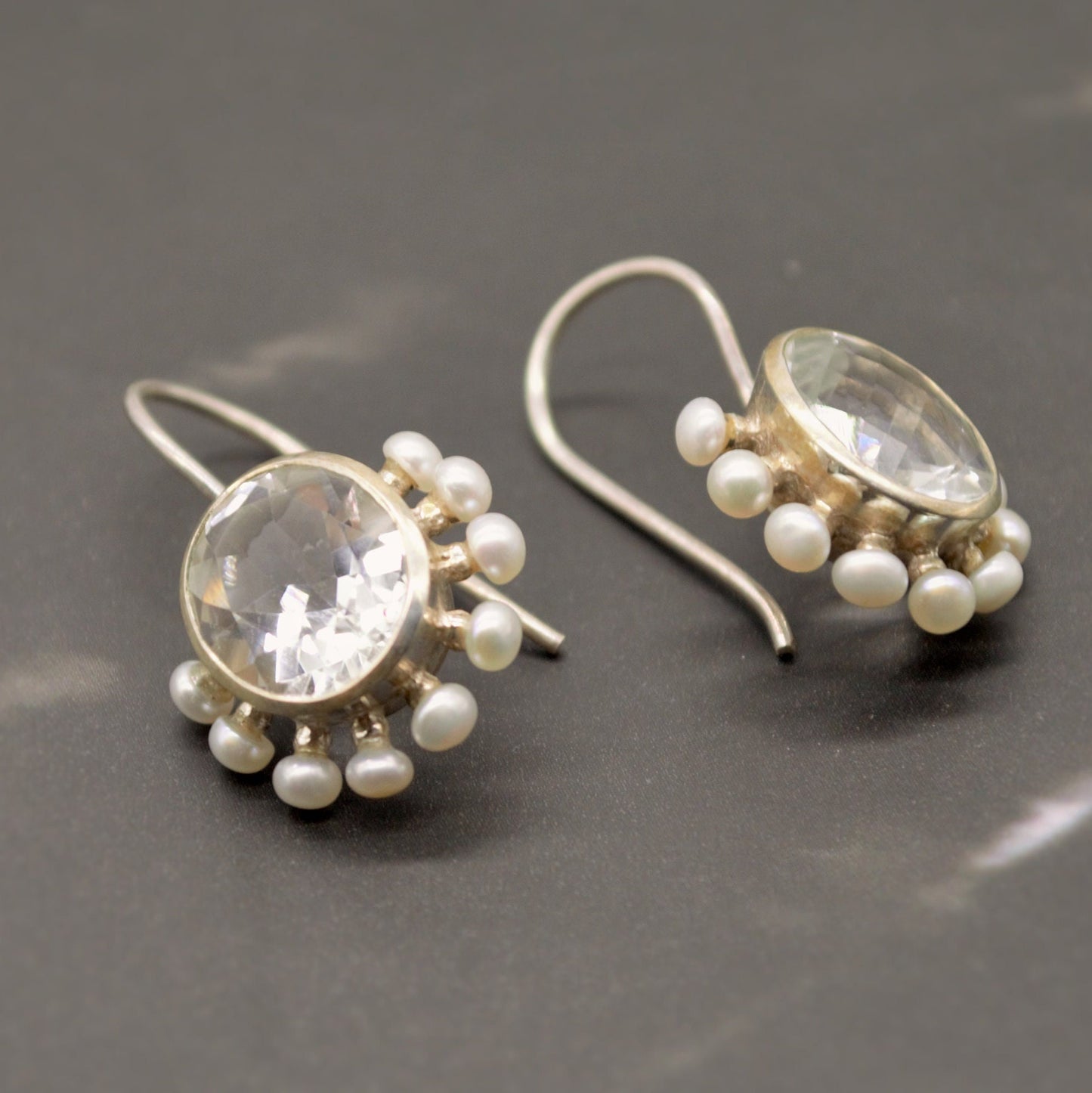 Clear Quartz, Pearl Earrings, Pearl Vintage Earrings, Sterling Silver Gemstone Earrings, June Birthstone Jewelry, Birthday Gifts For Her