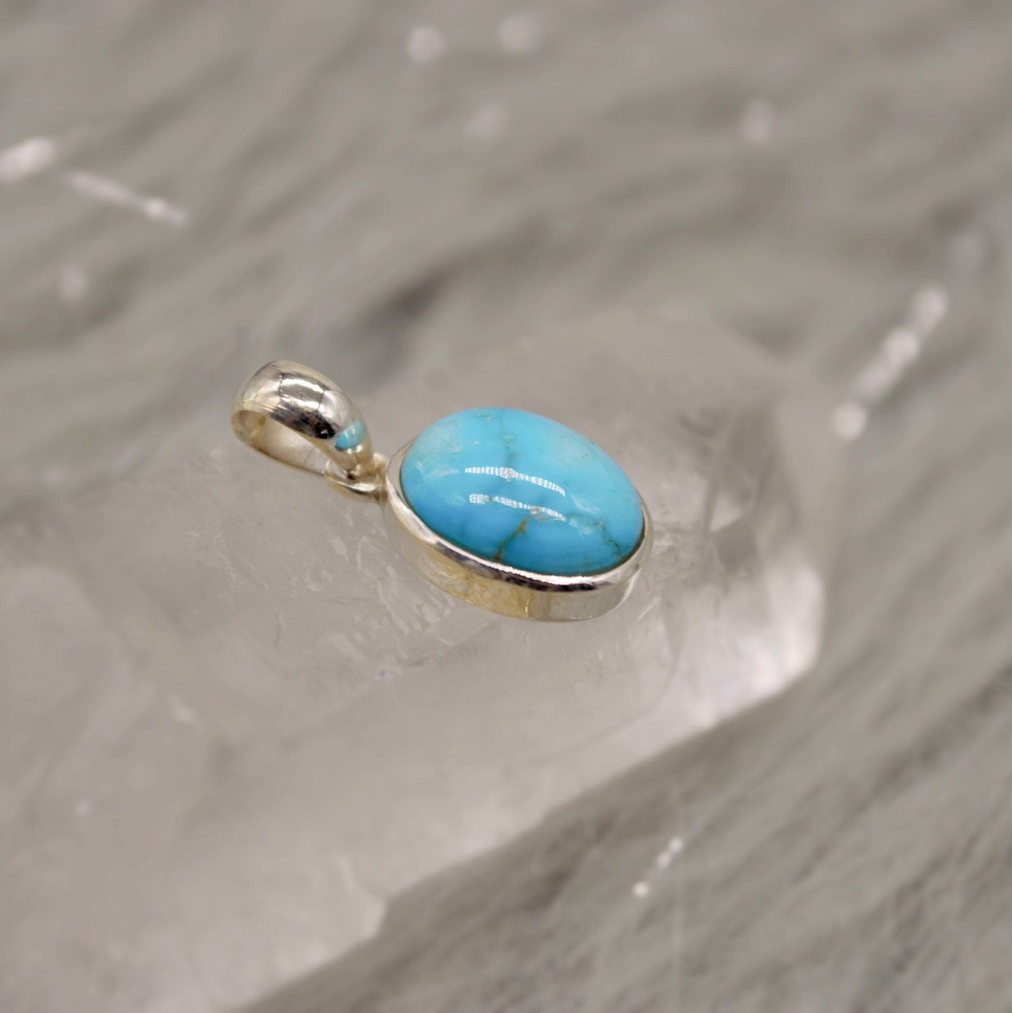 Blue Turquoise Silver Pendant, Sterling Silver Chain Pendant Necklace, Turquoise Jewelry, December Birthstone, Gemstone Pendant