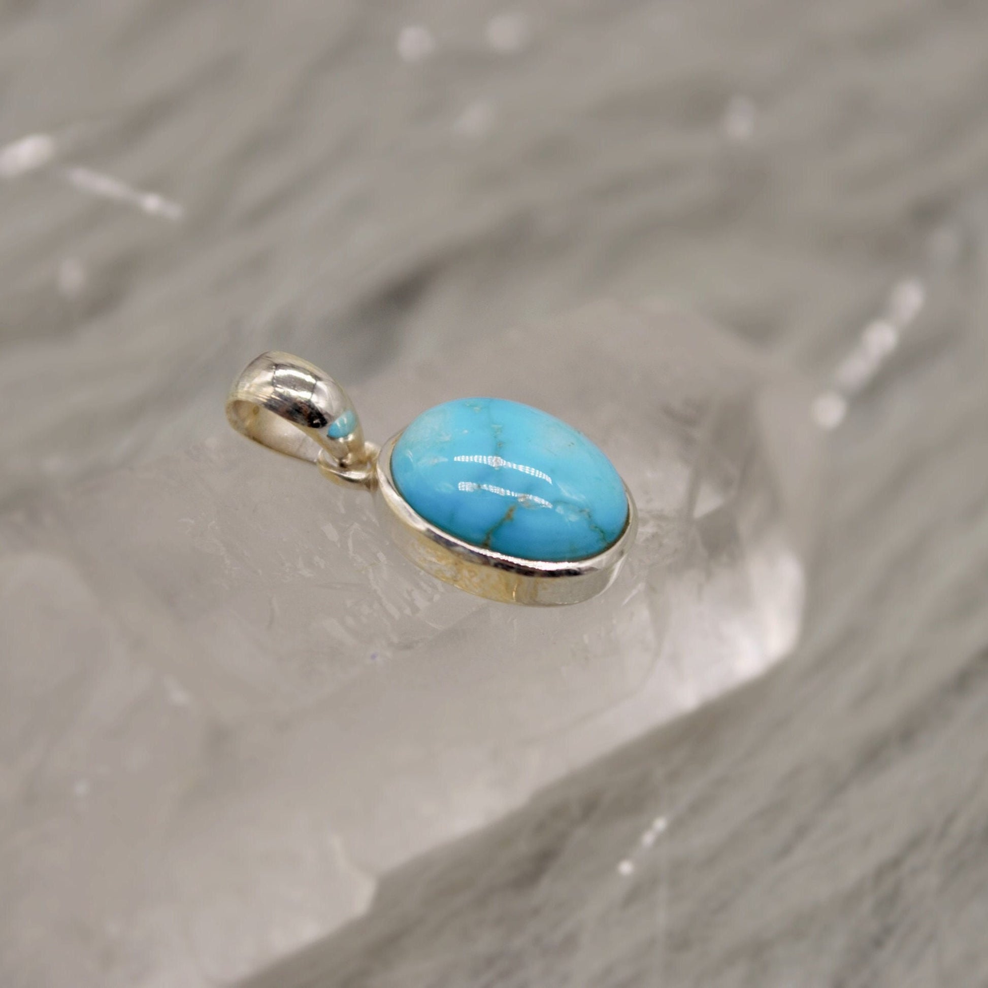 Blue Turquoise Silver Pendant, Sterling Silver Chain Pendant Necklace, Turquoise Jewelry, December Birthstone, Gemstone Pendant