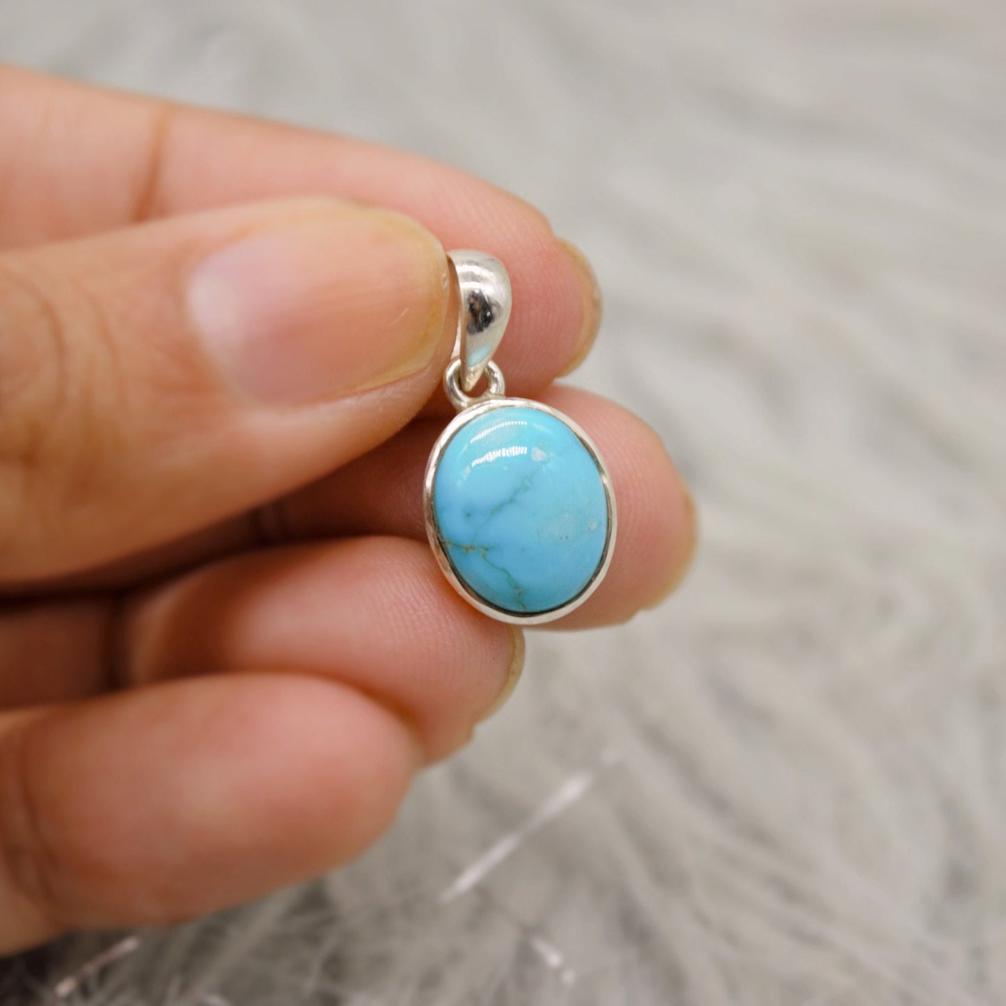 Blue Turquoise Silver Pendant, Sterling Silver Chain Pendant Necklace, Turquoise Jewelry, December Birthstone, Gemstone Pendant