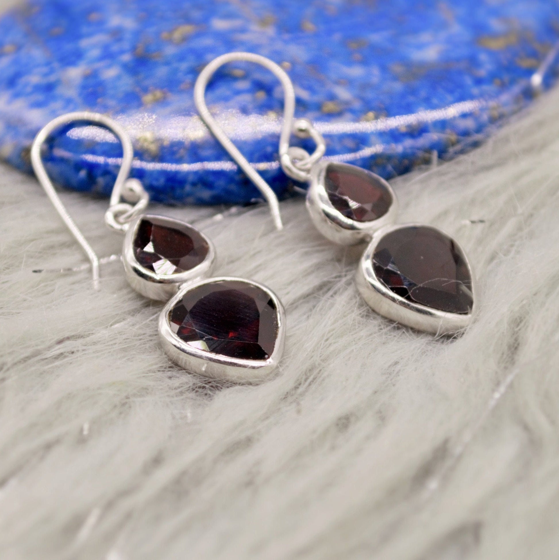 Red Garnet Sterling Silver Dangle Earrings, Garnet Jewelry, January Birthstone Earrings, Minimalist Red Earrings, Unique Gifts For Her