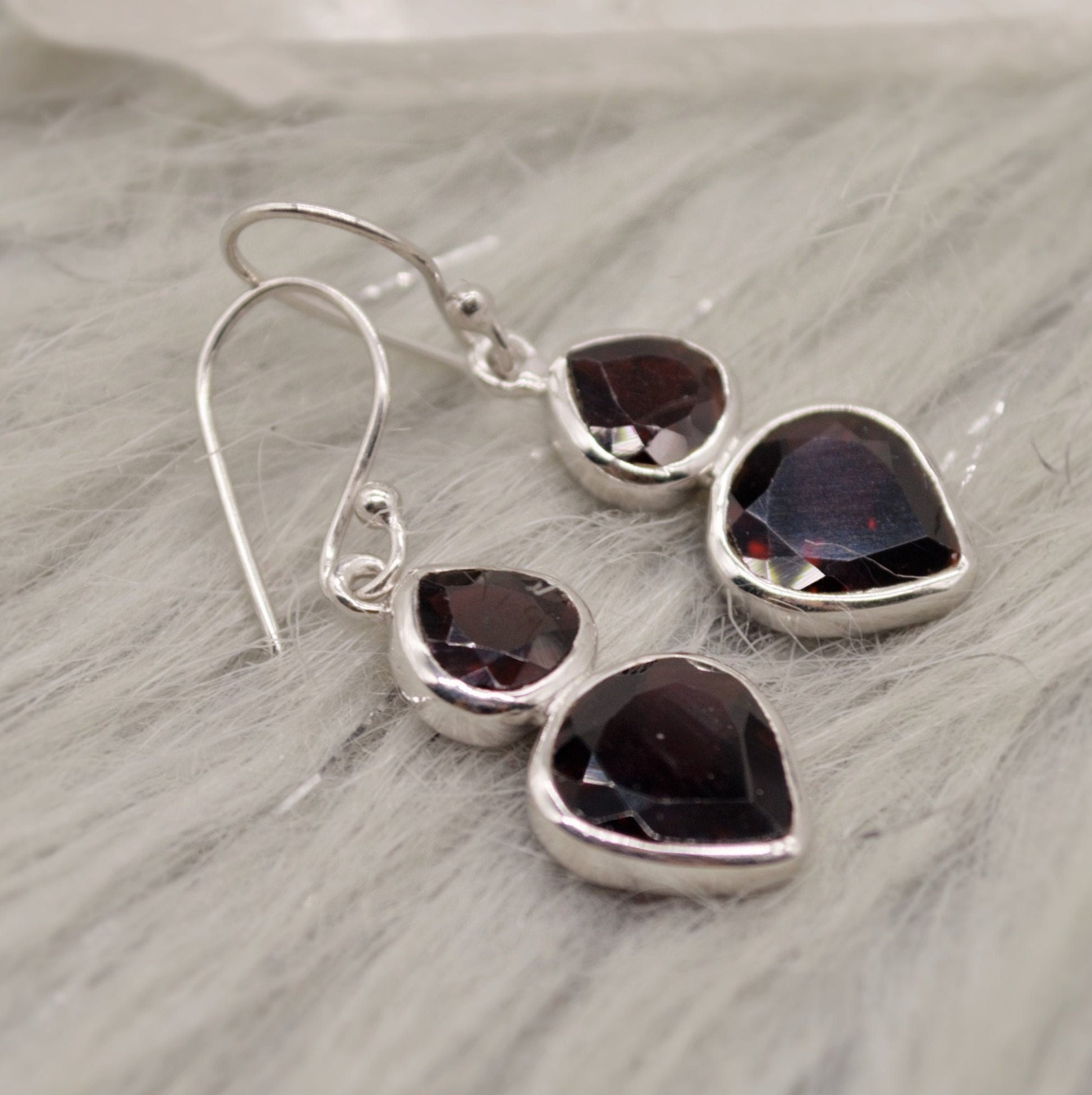 Red Garnet Sterling Silver Dangle Earrings, Garnet Jewelry, January Birthstone Earrings, Minimalist Red Earrings, Unique Gifts For Her