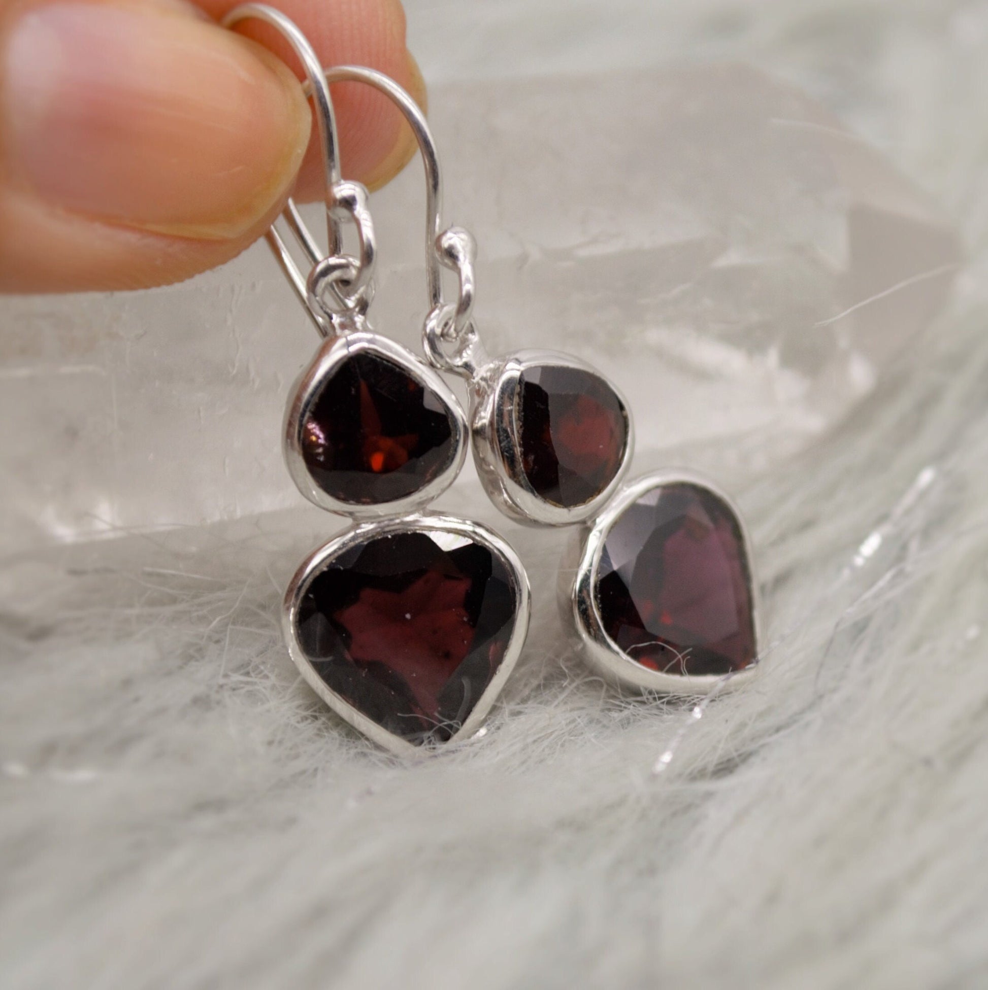 Red Garnet Sterling Silver Dangle Earrings, Garnet Jewelry, January Birthstone Earrings, Minimalist Red Earrings, Unique Gifts For Her