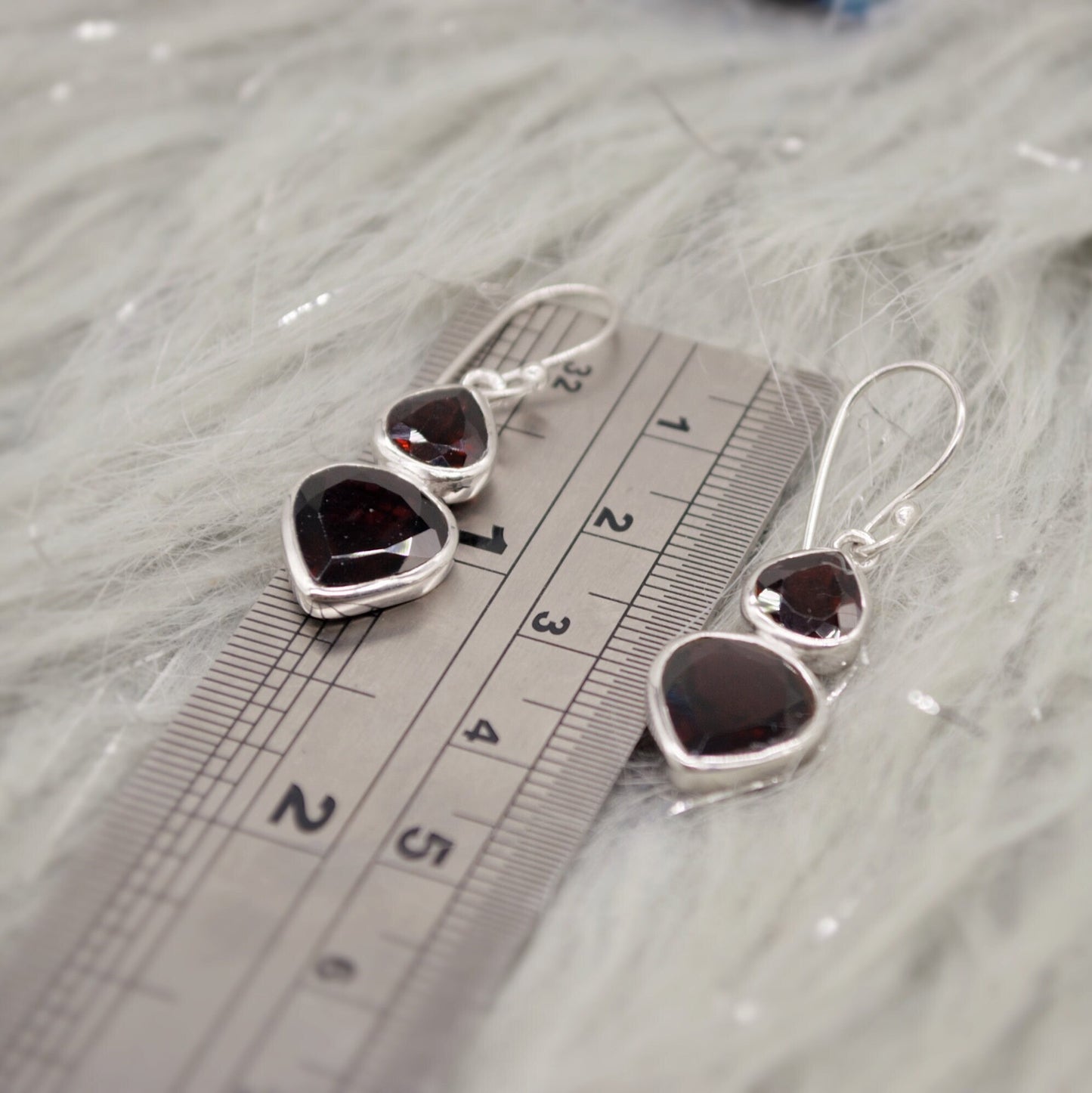 Red Garnet Sterling Silver Dangle Earrings, Garnet Jewelry, January Birthstone Earrings, Minimalist Red Earrings, Unique Gifts For Her