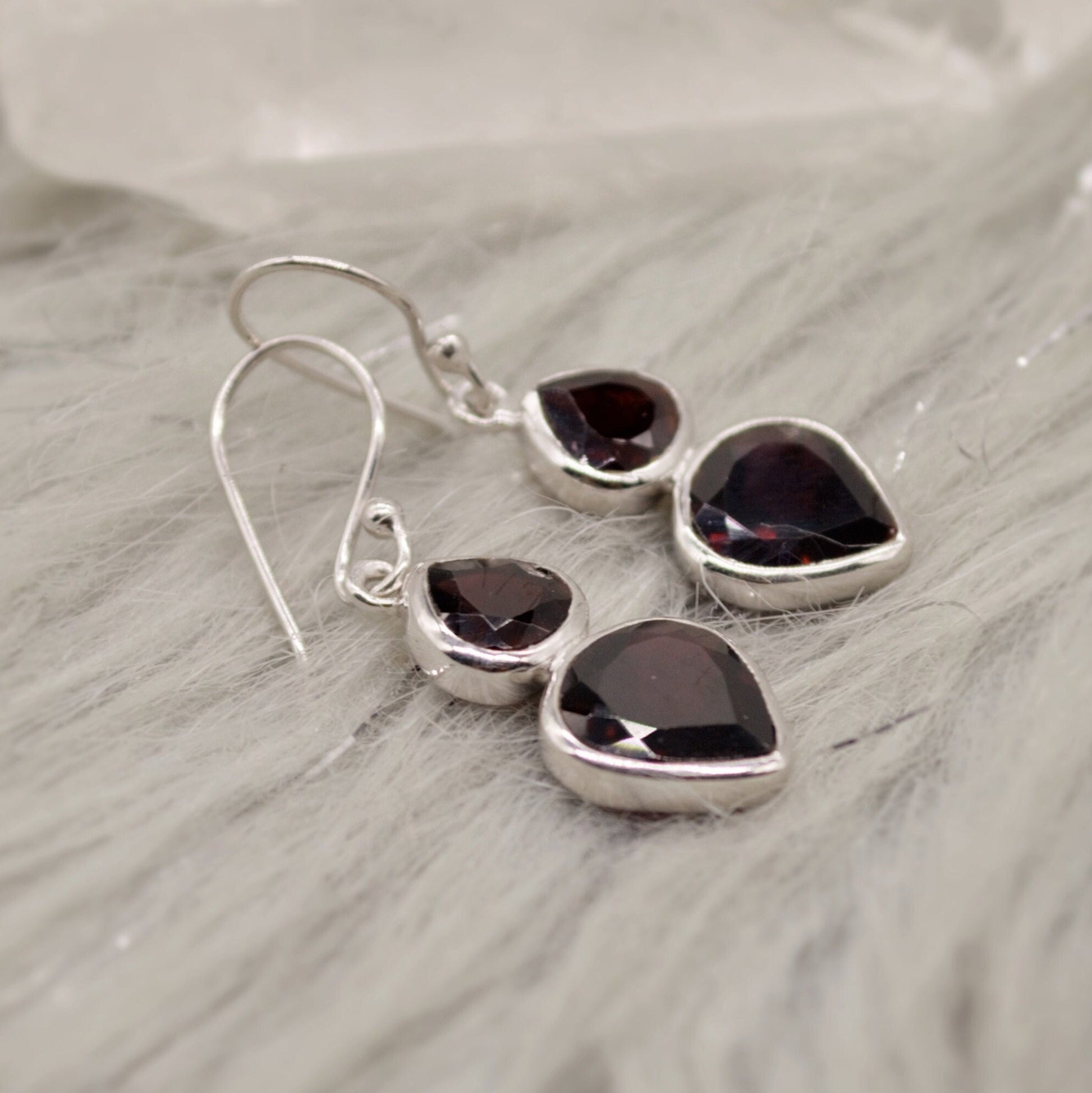 Red Garnet Sterling Silver Dangle Earrings, Garnet Jewelry, January Birthstone Earrings, Minimalist Red Earrings, Unique Gifts For Her