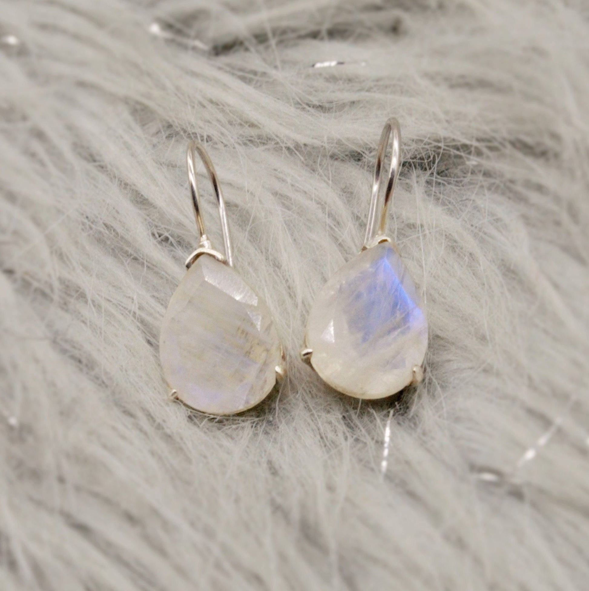 Rainbow Moonstone Sterling Silver Earrings, Drop Earrings, Moonstone Jewelry, Unique Handmade Earrings, Gifts For Her