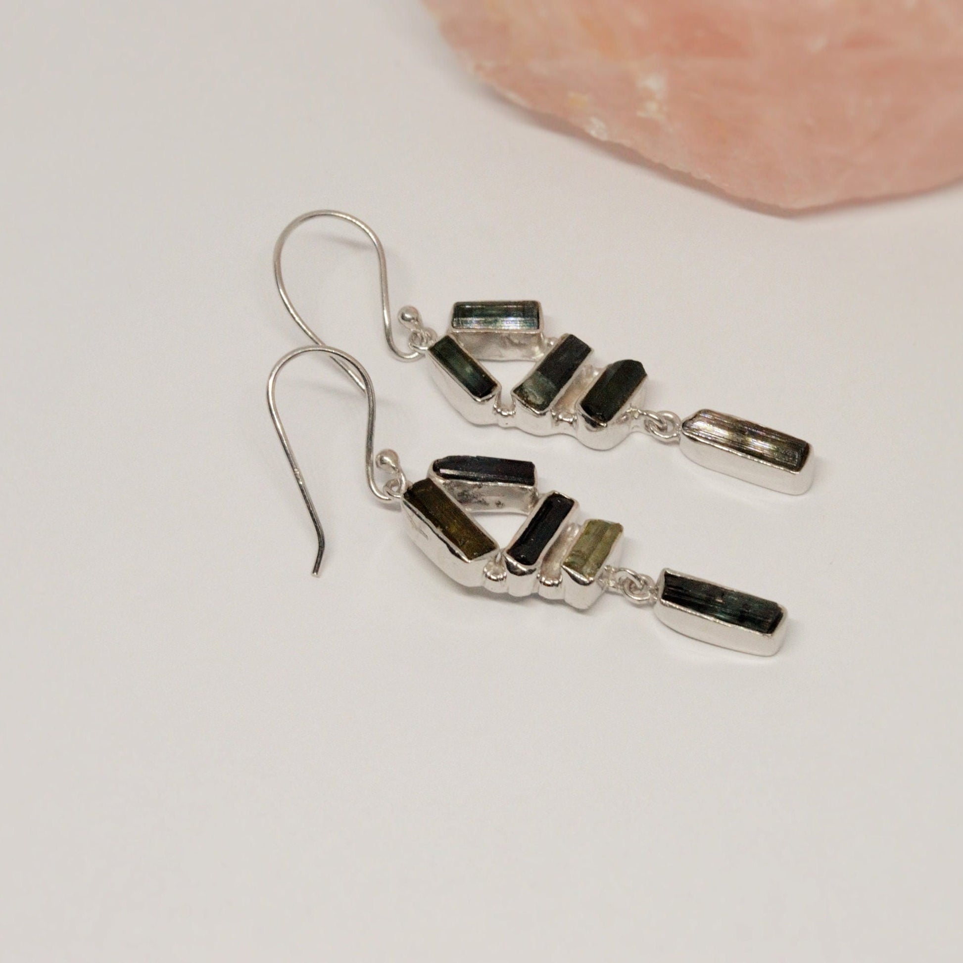 Mixed Tourmaline Earrings, Green Tourmaline Earrings, Handmade Sterling Silver Earrings, Gift For Women, Birthday Gift, October Birthstone