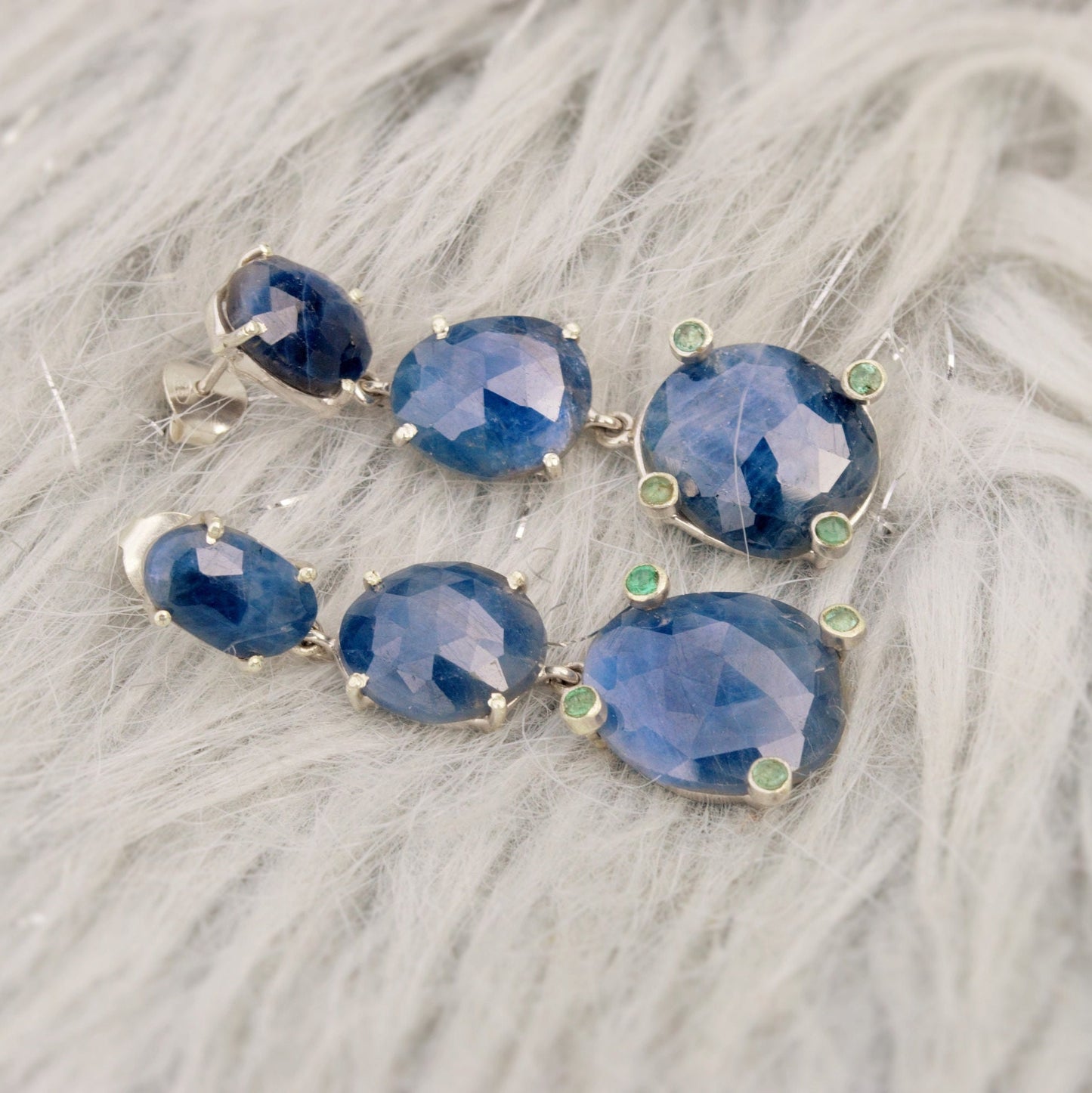 Sapphire and Emerald Earrings, Sterling Silver, Blue Sapphire Jewelry, Emerald Jewelry, May, September Birthstone, Birthday Gift For Her