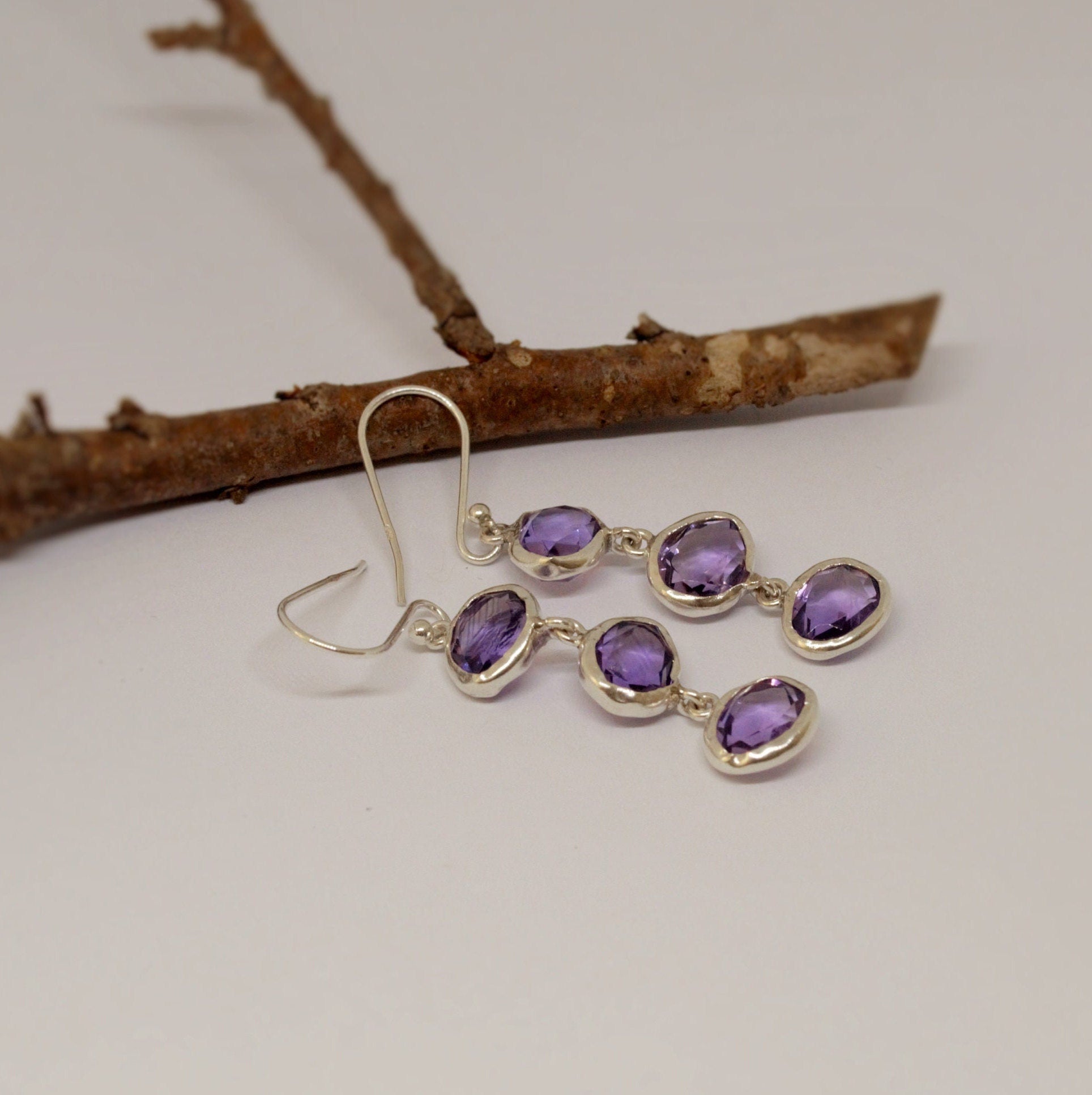 Amethyst Sterling Silver Drop Earrings, February Birthstone Jewelry, Amethyst Jewelry, Dangle Drop Earrings, Best Friend Gift For Her