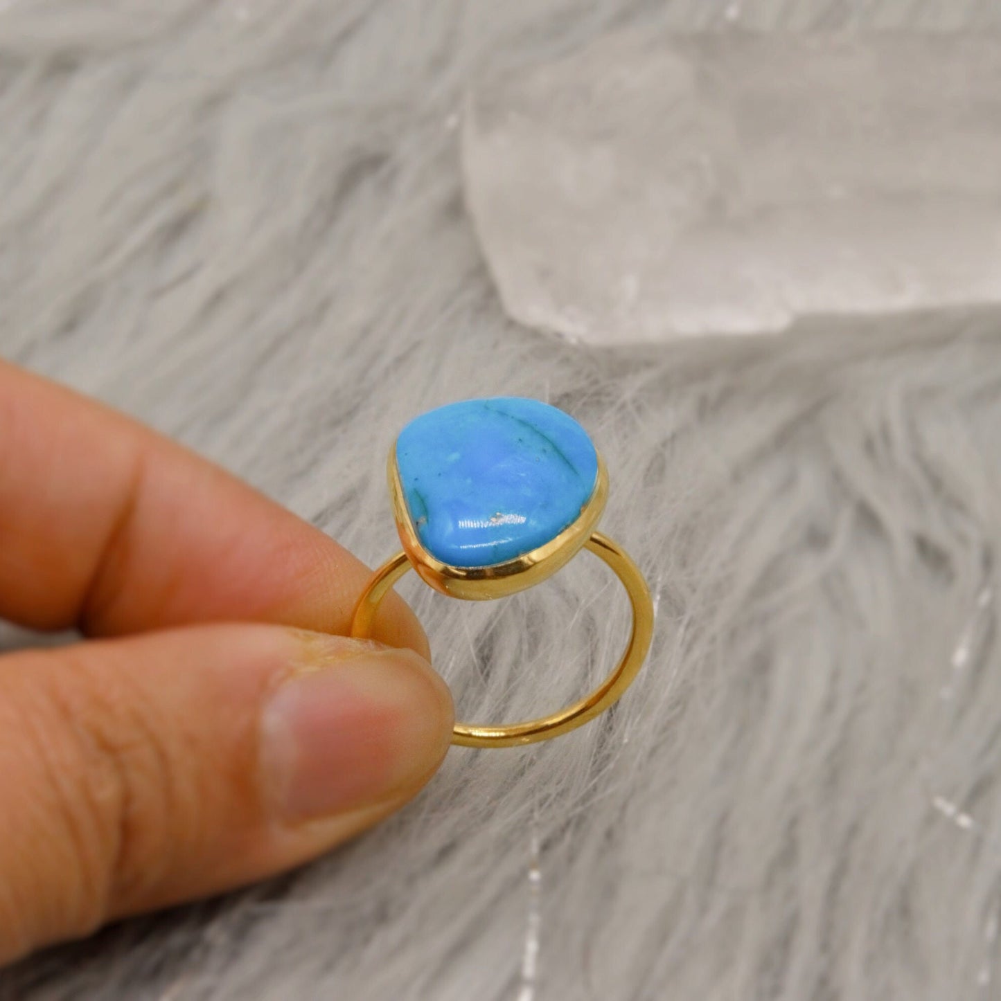 Gold Turquoise Ring, Gold Plated Sterling Silver Ring, December Birthstone, Gifts For Her, Birthday, Anniversary, Birthstone Ring