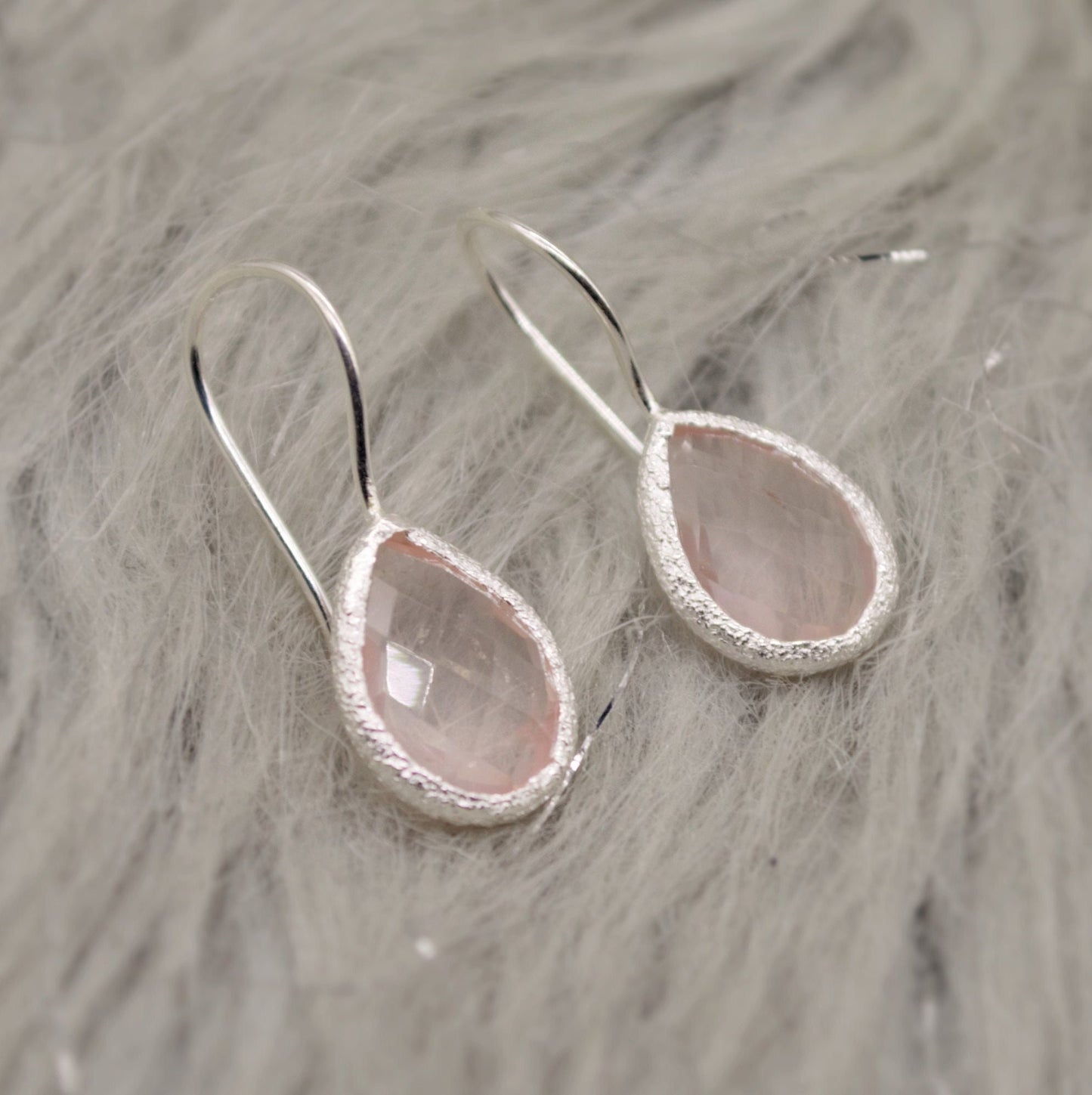 Rose Quartz Sterling Silver Drop Earrings, Unique Dangle Drop Earrings, Birthday Gifts For Her, Christmas, Gemstone Earrings, Quartz Jewelry