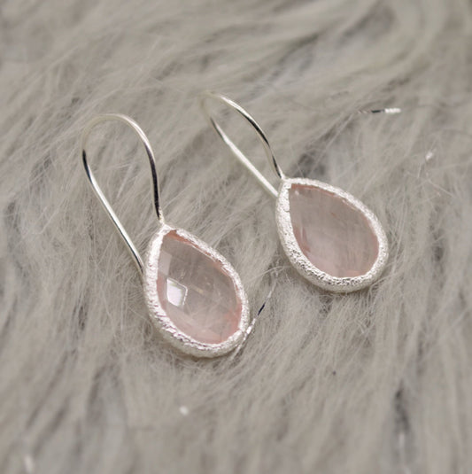 Rose Quartz Sterling Silver Drop Earrings, Unique Dangle Drop Earrings, Birthday Gifts For Her, Christmas, Gemstone Earrings, Quartz Jewelry