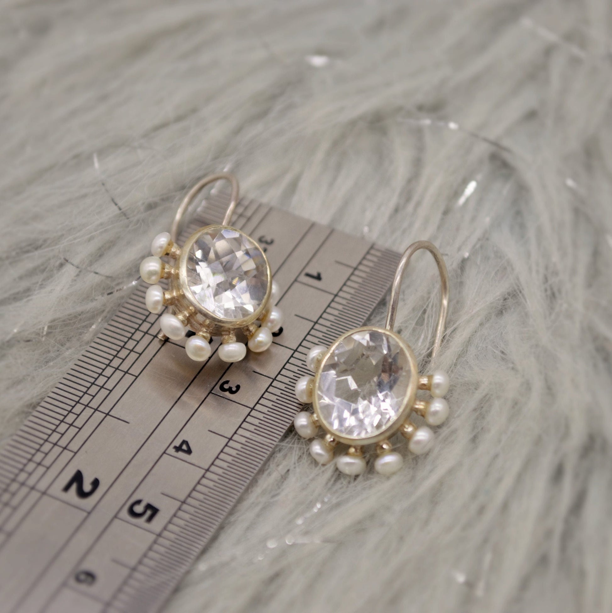 Clear Quartz, Pearl Earrings, Pearl Vintage Earrings, Sterling Silver Gemstone Earrings, June Birthstone Jewelry, Birthday Gifts For Her