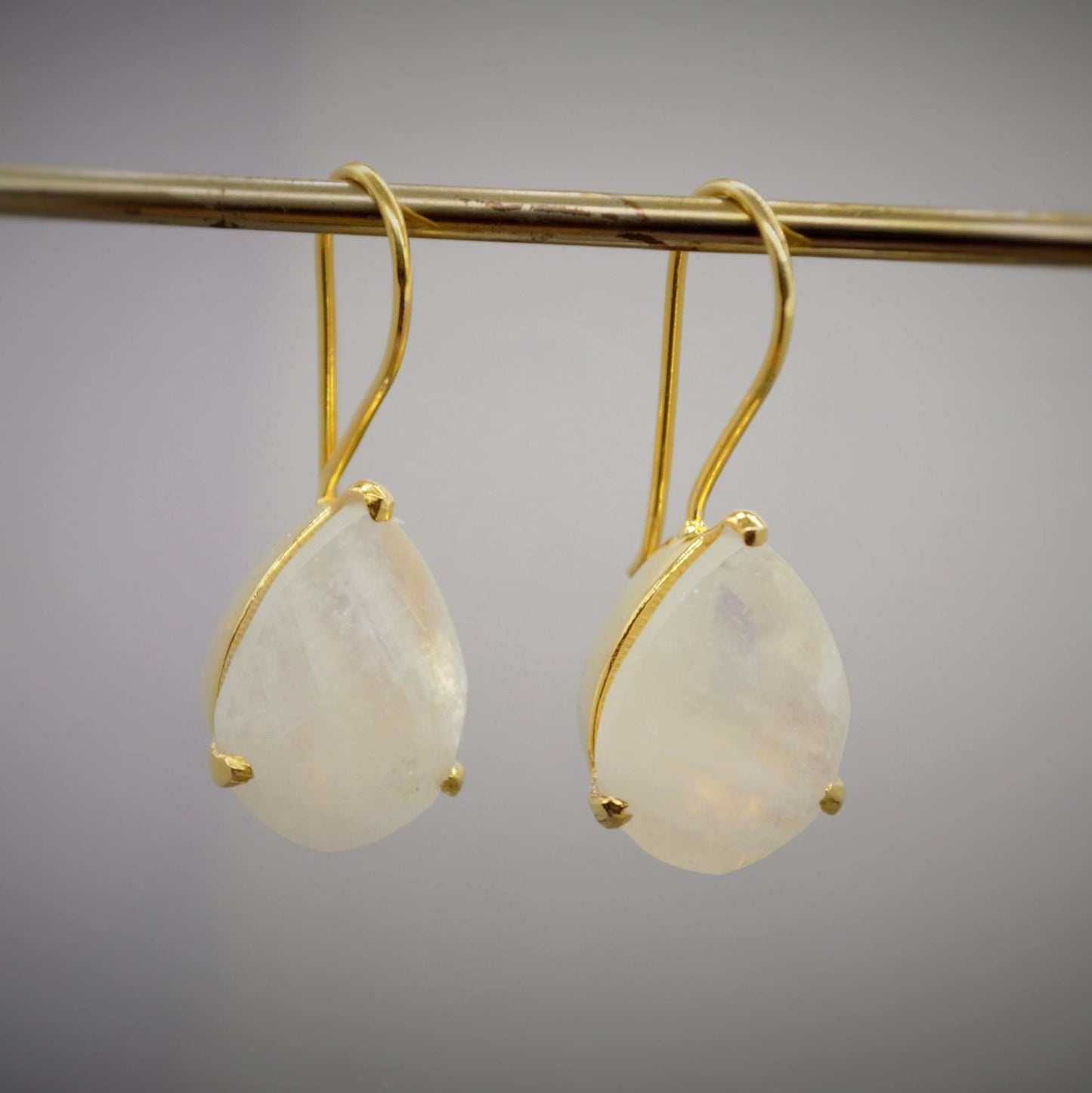 Rainbow Moonstone Gold Earrings, Sterling Silver Drop Earrings, Moonstone Jewelry, Unique Handmade Earrings, Gift For Her, June Birthstone