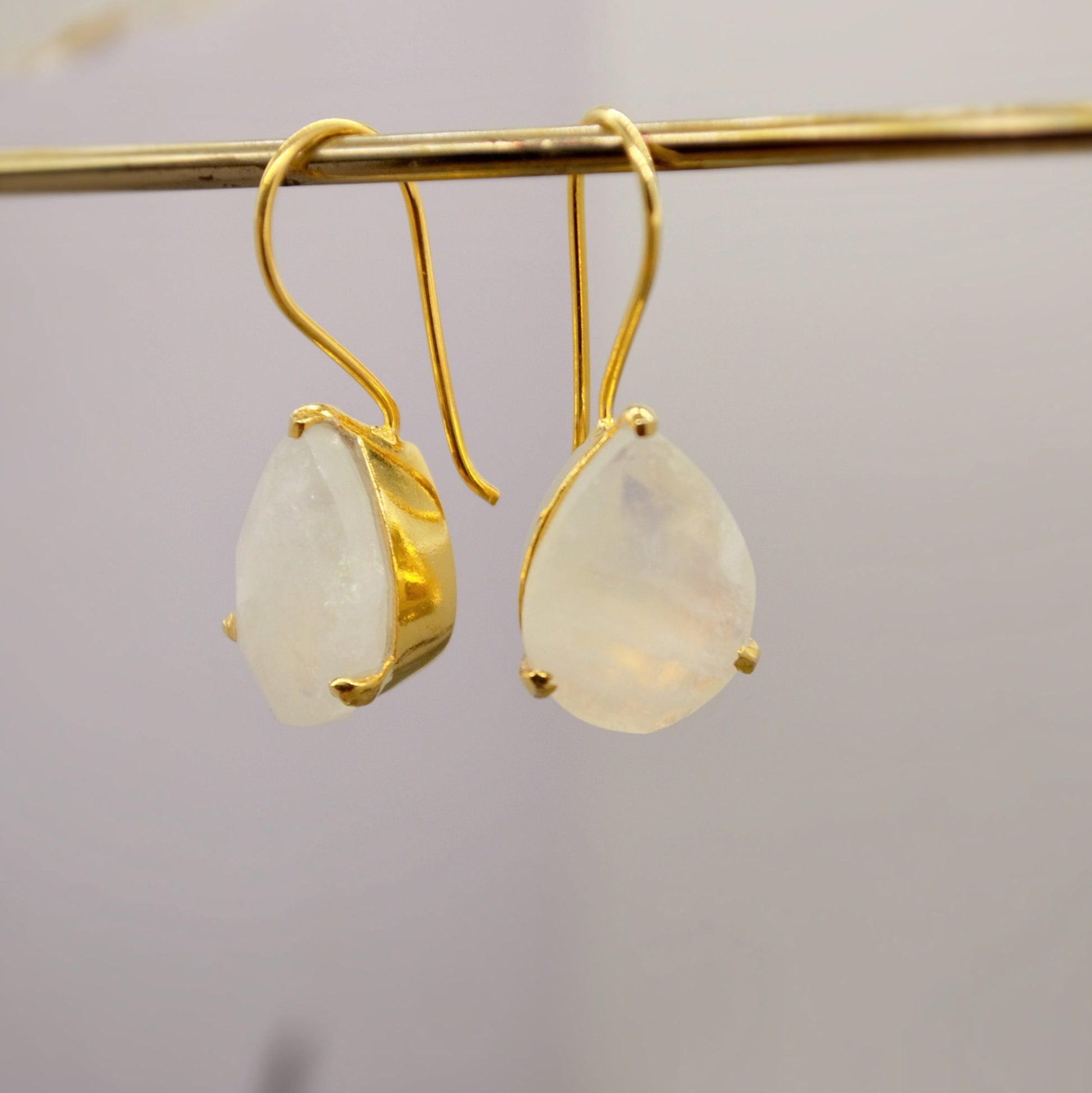 Rainbow Moonstone Gold Earrings, Sterling Silver Drop Earrings, Moonstone Jewelry, Unique Handmade Earrings, Gift For Her, June Birthstone