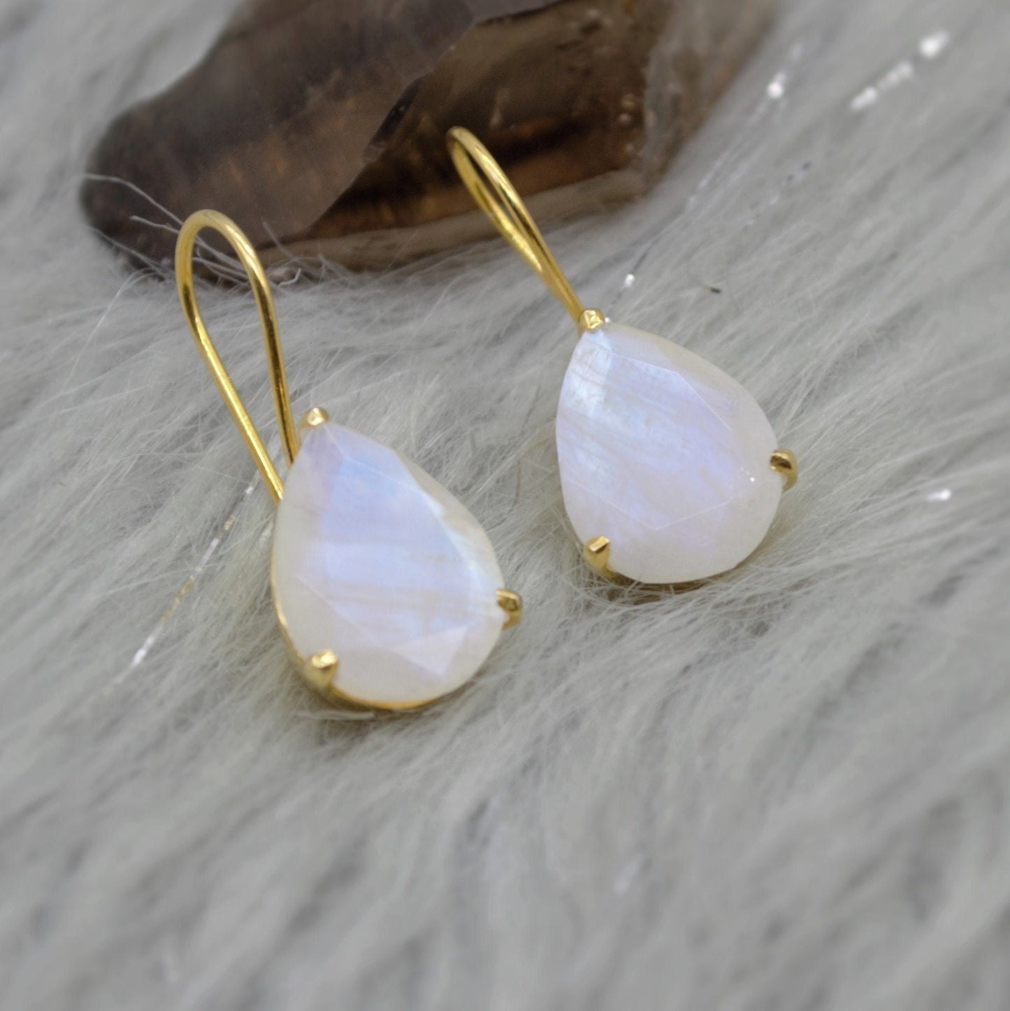 Rainbow Moonstone Gold Earrings, Sterling Silver Drop Earrings, Moonstone Jewelry, Unique Handmade Earrings, Gift For Her, June Birthstone