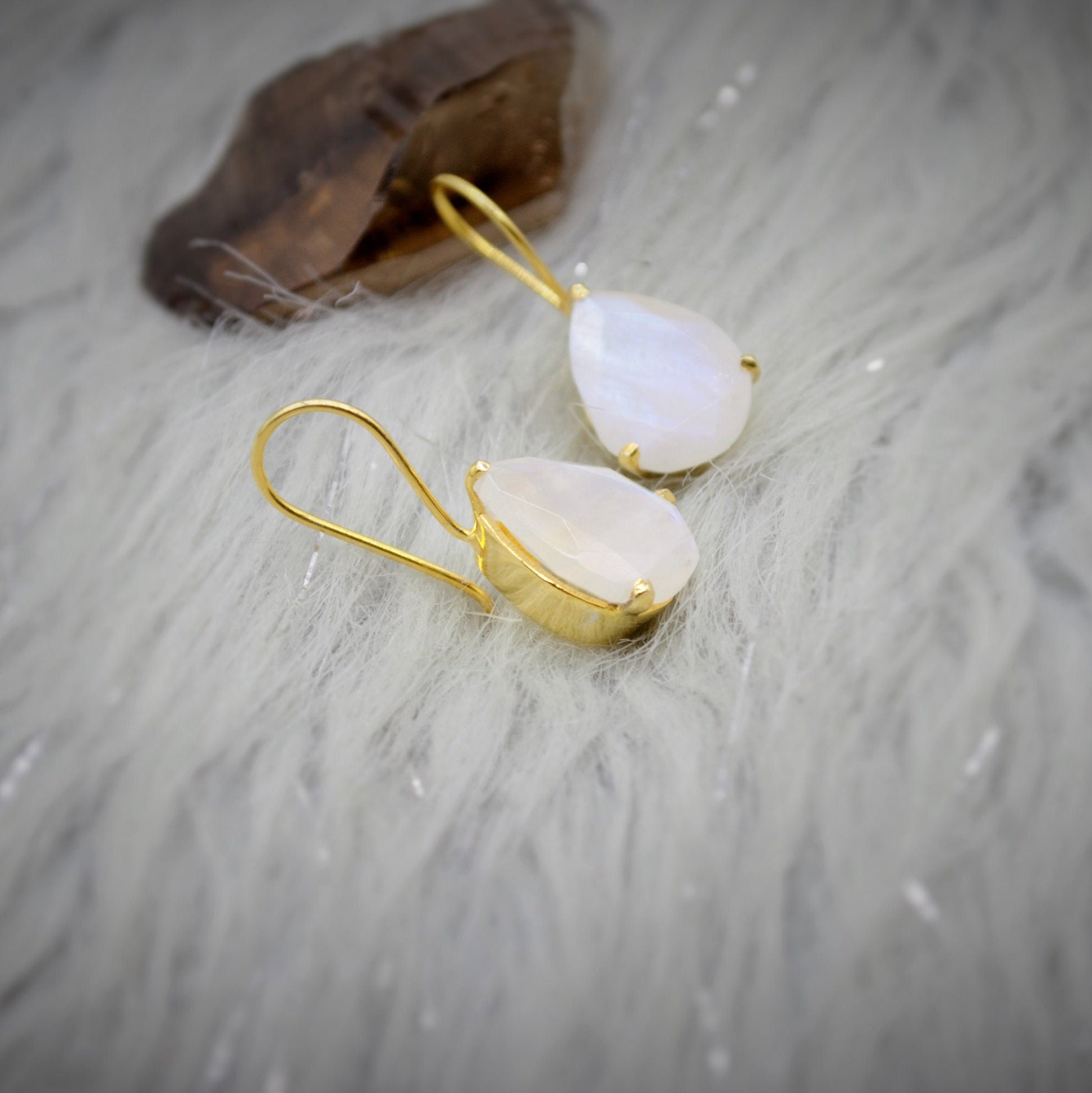 Rainbow Moonstone Gold Earrings, Sterling Silver Drop Earrings, Moonstone Jewelry, Unique Handmade Earrings, Gift For Her, June Birthstone