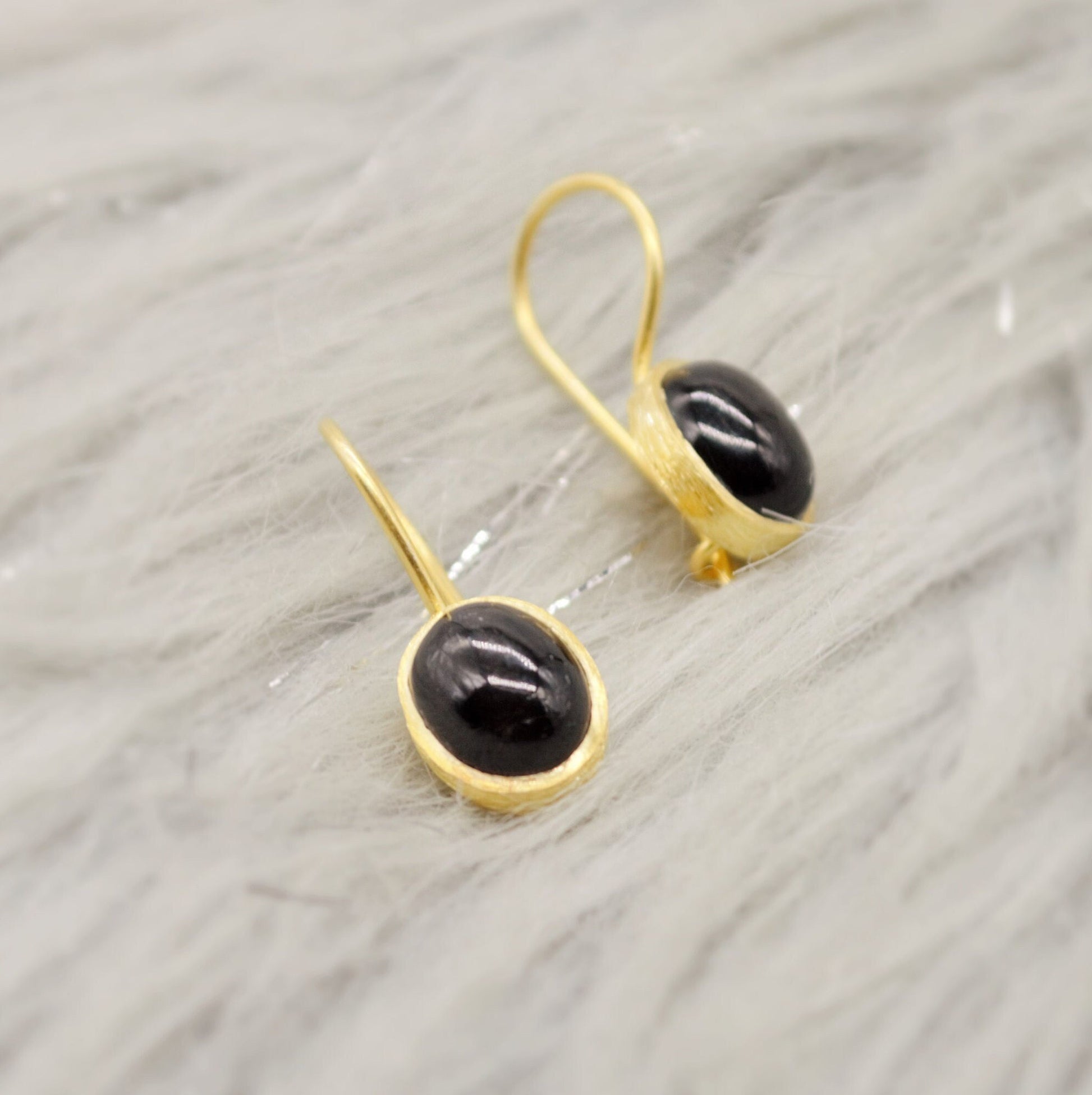 Black Onyx Gold Earrings, Gold Plated Sterling Silver Statement Gemstone Earrings, Unique Dangle, Black Onyx Jewelry, Birthday Gift For Her