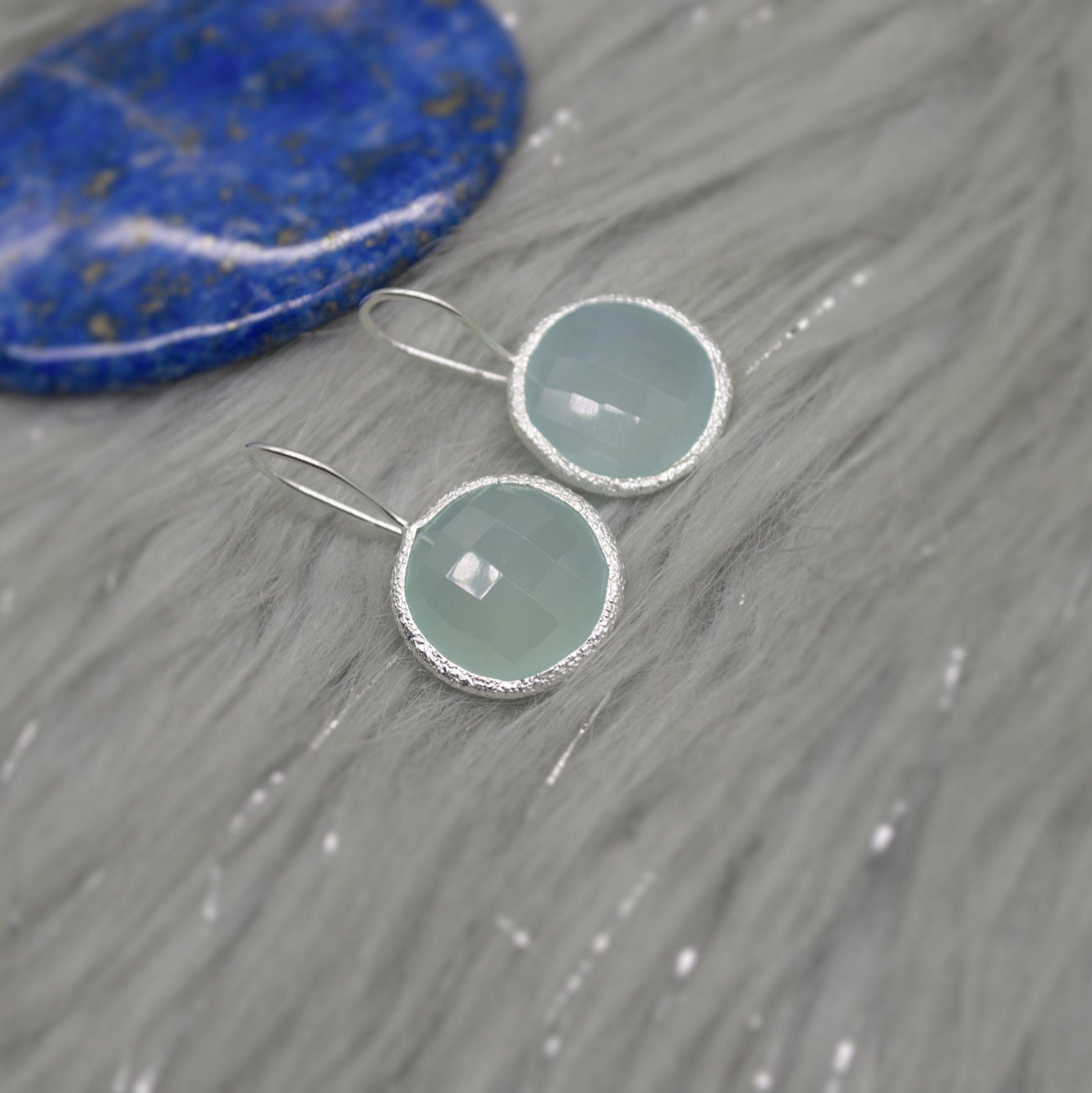 Aqua Chalcedony Earrings, Blue Dangle Earrings, Chalcedony Jewelry, Unique Sterling Silver Earrings, Birthday Gift For Her, Bridesmaid Gift