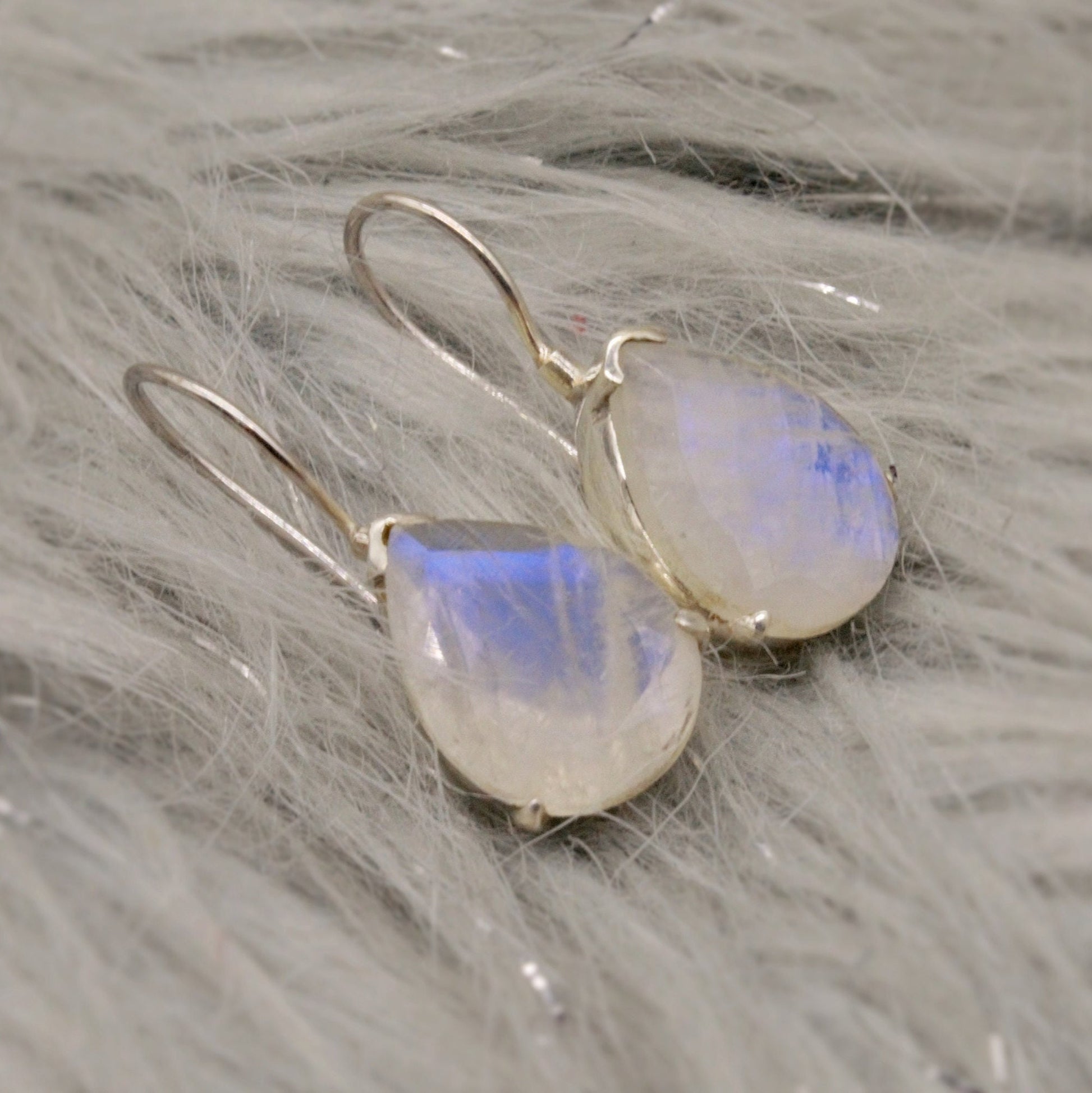 Rainbow Moonstone Sterling Silver Earrings, Drop Earrings, Moonstone Jewelry, Unique Handmade Earrings, Gifts For Her