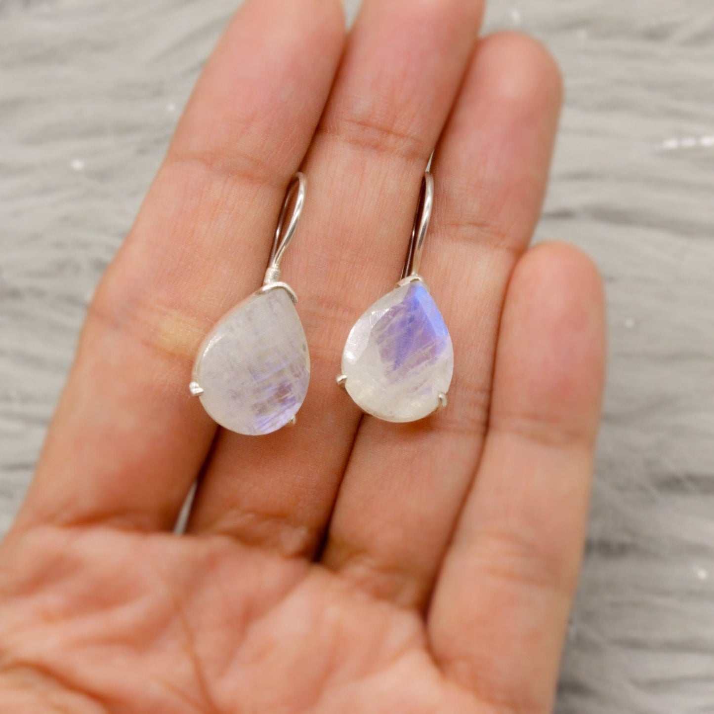 Rainbow Moonstone Sterling Silver Earrings, Drop Earrings, Moonstone Jewelry, Unique Handmade Earrings, Gifts For Her