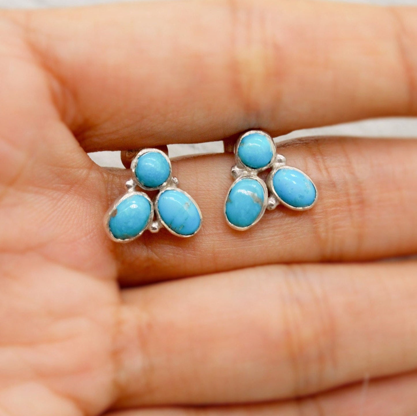 Turquoise Silver Stud Earrings Set, 925 Silver Studs, Turquoise Jewelry, December Birthstone, Gemstone Studs, Gifts For Her