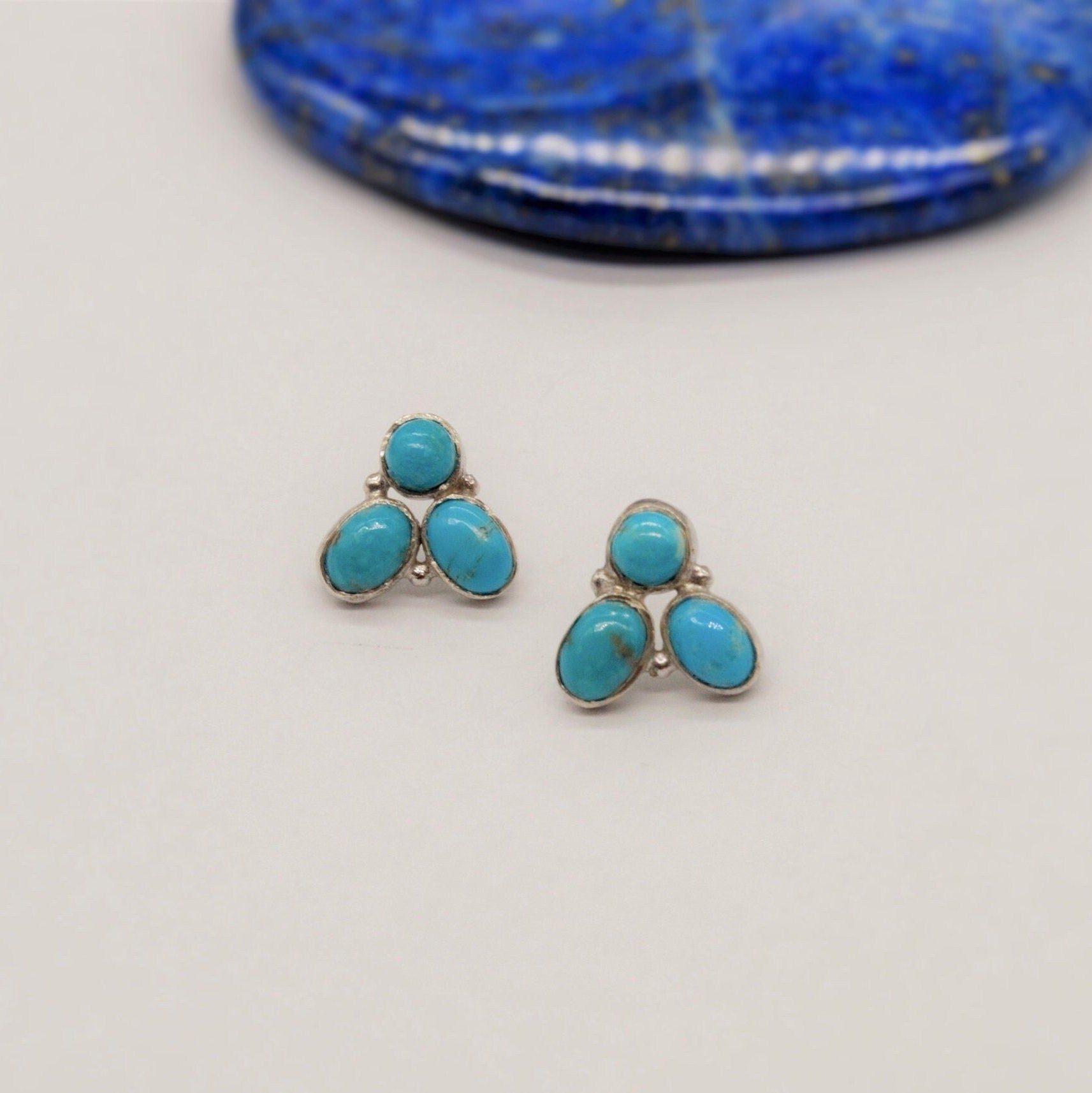 Turquoise Silver Stud Earrings Set, 925 Silver Studs, Turquoise Jewelry, December Birthstone, Gemstone Studs, Gifts For Her