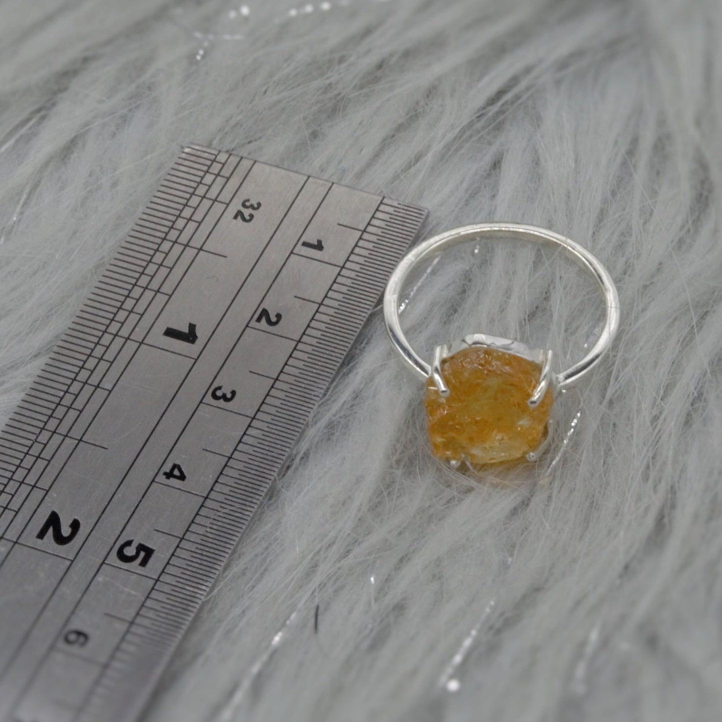 Raw Citrine Ring, Sterling Silver Dainty Gem Ring, Birthstone Rings, Yellow Ring November Birthstone, Gemstone Rings For Women, Gift For Her