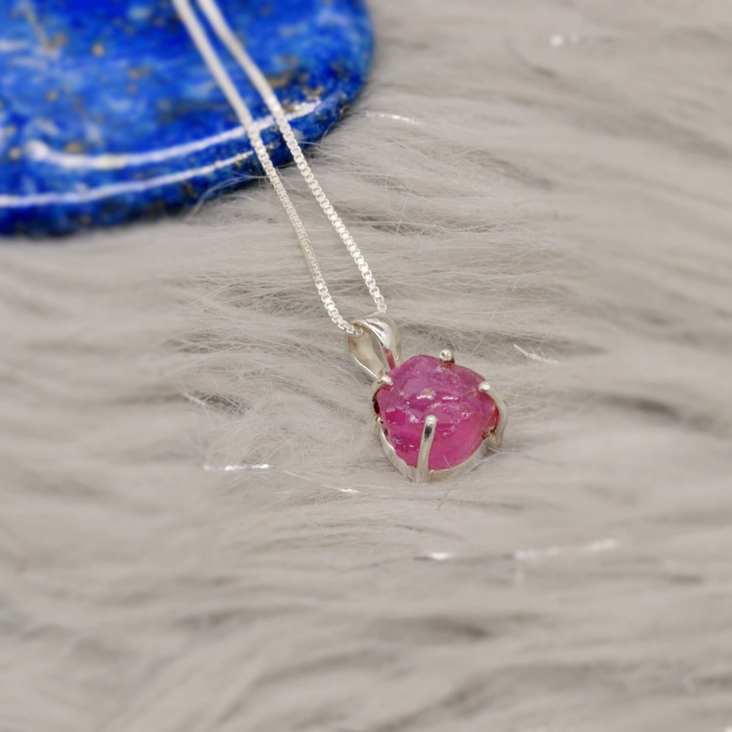 Raw Ruby Chain Pendant Necklace, Sterling Silver, July Birthstone, Dainty Raw Gemstone, Necklaces for Women, Birthday Gift For Her