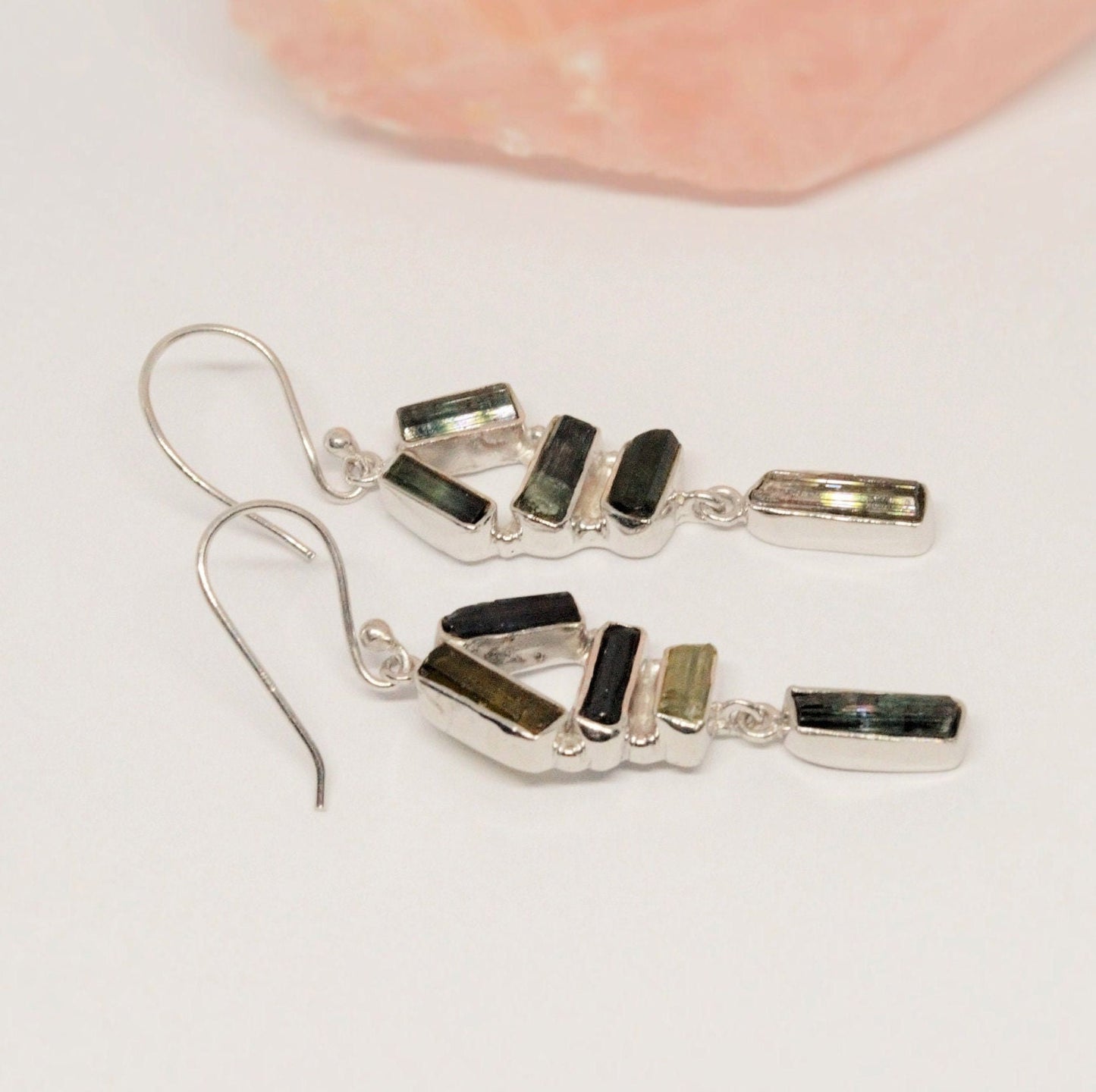 Mixed Tourmaline Earrings, Green Tourmaline Earrings, Handmade Sterling Silver Earrings, Gift For Women, Birthday Gift, October Birthstone