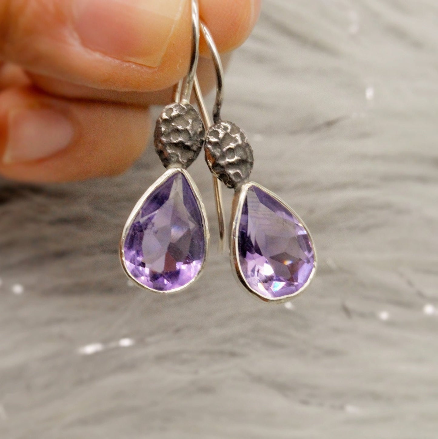 Amethyst Sterling Silver Earrings, February Birthstone Jewelry, Dangle Gemstone Earrings, Birthday Gifts For Her