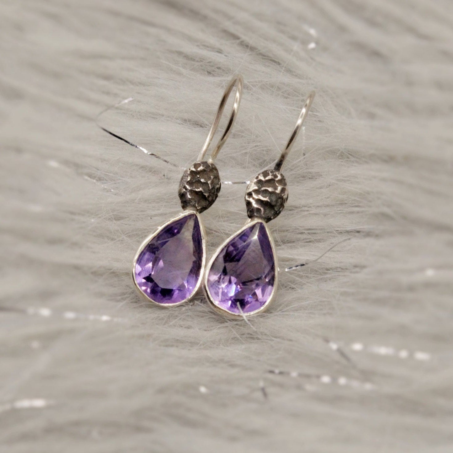 Amethyst Sterling Silver Earrings, February Birthstone Jewelry, Dangle Gemstone Earrings, Birthday Gifts For Her