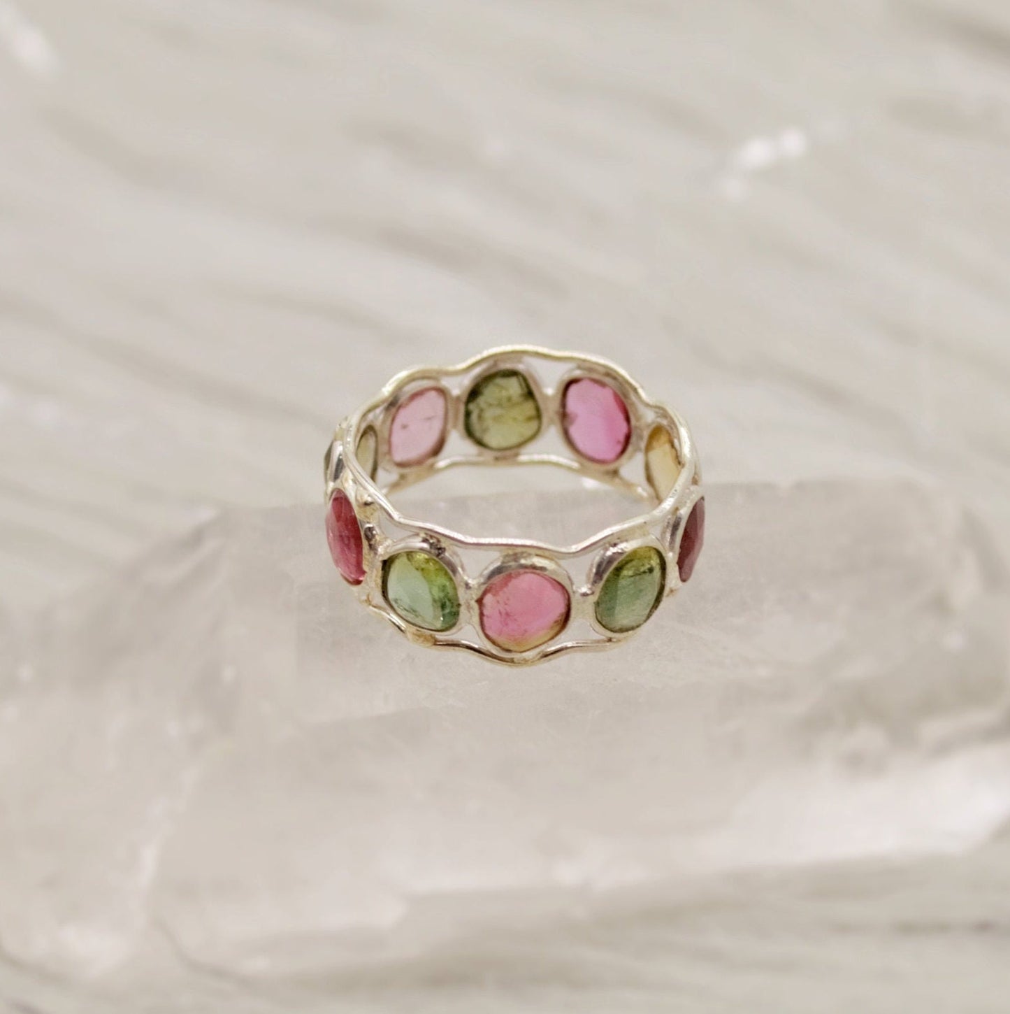 Tourmaline Ring, Stacking Silver Ring, Raw Gem Ring, Green, Pink Tourmaline Jewelry, Rings for Women, October Birthstone, Gift for Her