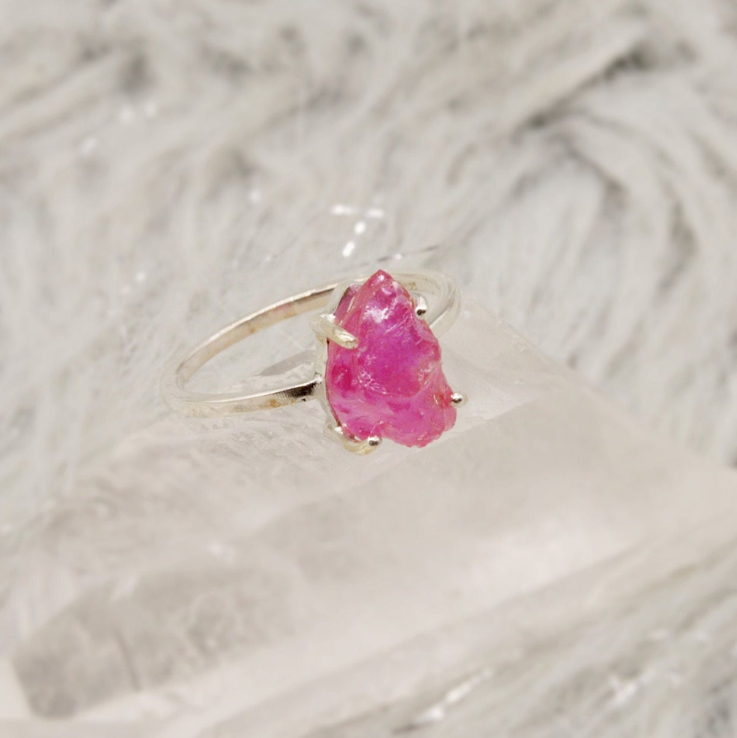 Raw Ruby Ring, Sterling Silver Dainty Red Gemstone Ring, UK size T, July Birthstone, Ruby Jewelry, Rings For Women, Birthday Gift