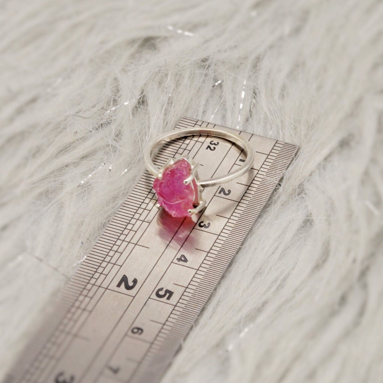 Raw Ruby Ring, Sterling Silver Dainty Red Gemstone Ring, UK size T, July Birthstone, Ruby Jewelry, Rings For Women, Birthday Gift