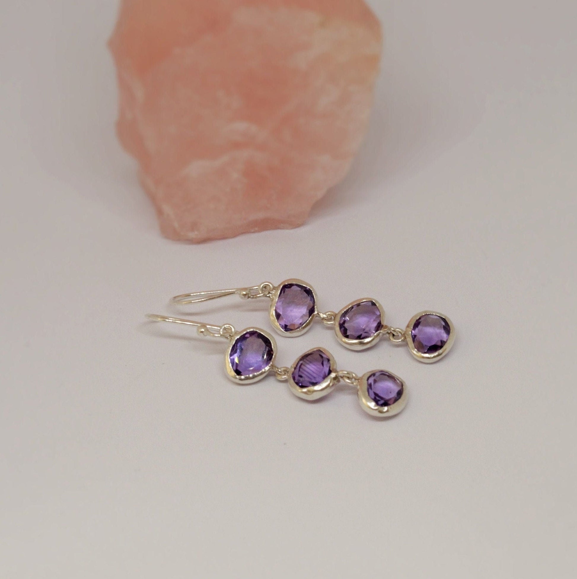 Amethyst Sterling Silver Drop Earrings, February Birthstone Jewelry, Amethyst Jewelry, Dangle Drop Earrings, Best Friend Gift For Her