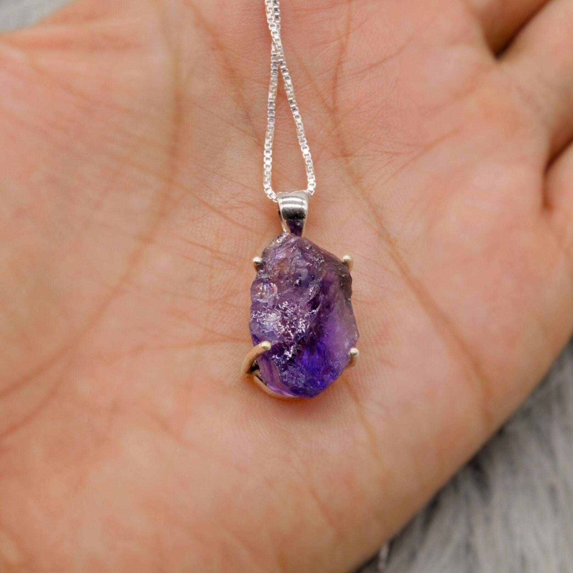 Raw Amethyst Chain Pendant Necklace, Rough Cut Amethyst Necklace, February Birthstone, Raw Gemstone, Sterling Silver, Birthday Gifts For Her