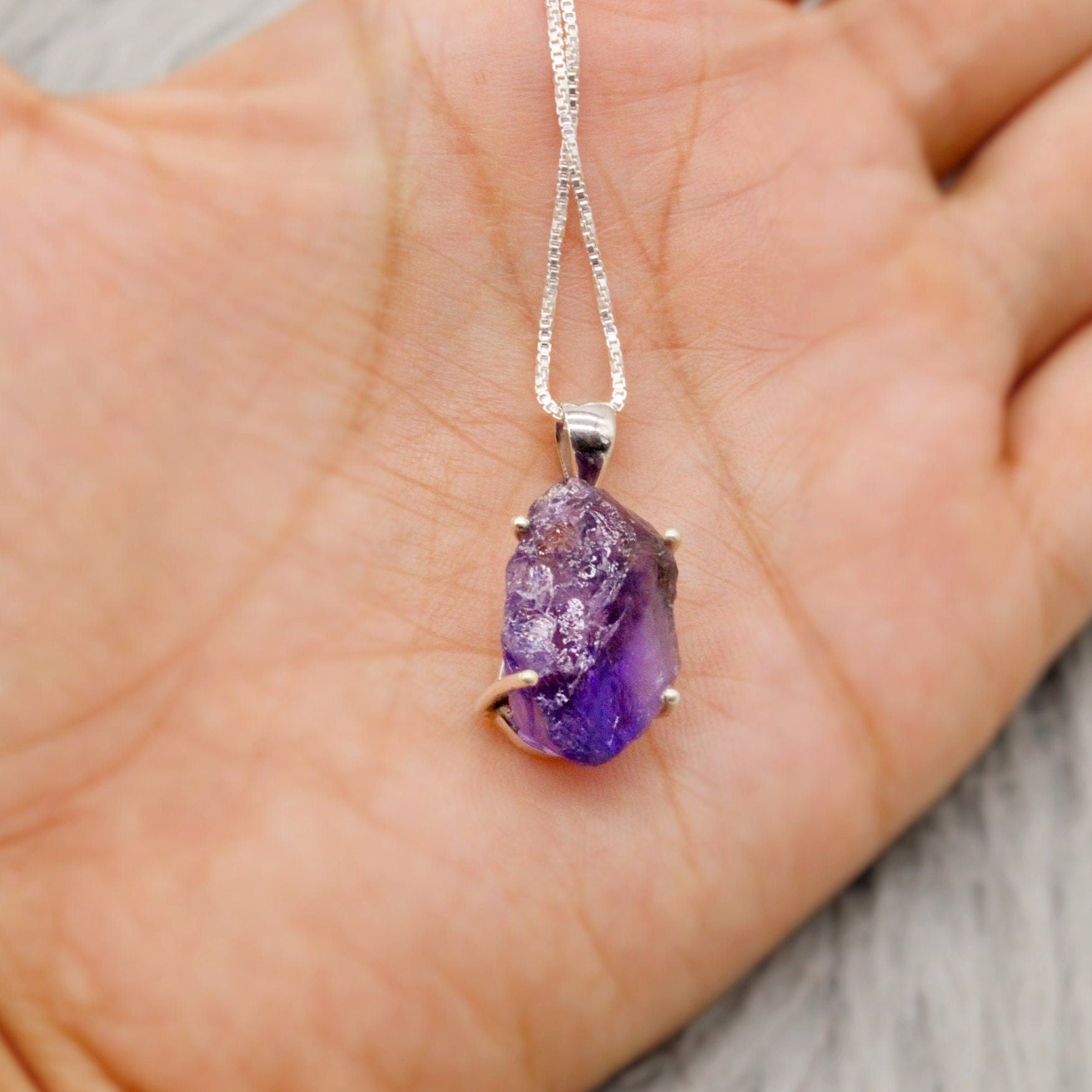 Raw Amethyst Chain Pendant Necklace, Rough Cut Amethyst Necklace, February Birthstone, Raw Gemstone, Sterling Silver, Birthday Gifts For Her